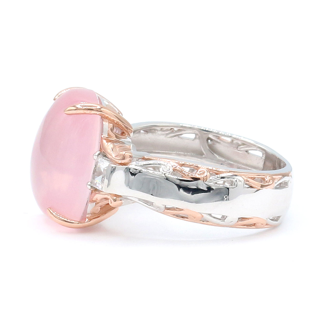 Gems en Vogue 18K Palladium Silver Rose Quartz & White Zircon Ring