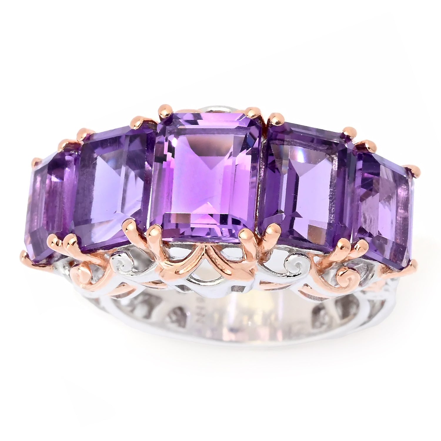 Gems en Vogue 7.15ctw Brazilian Amethyst Five Stone Ring