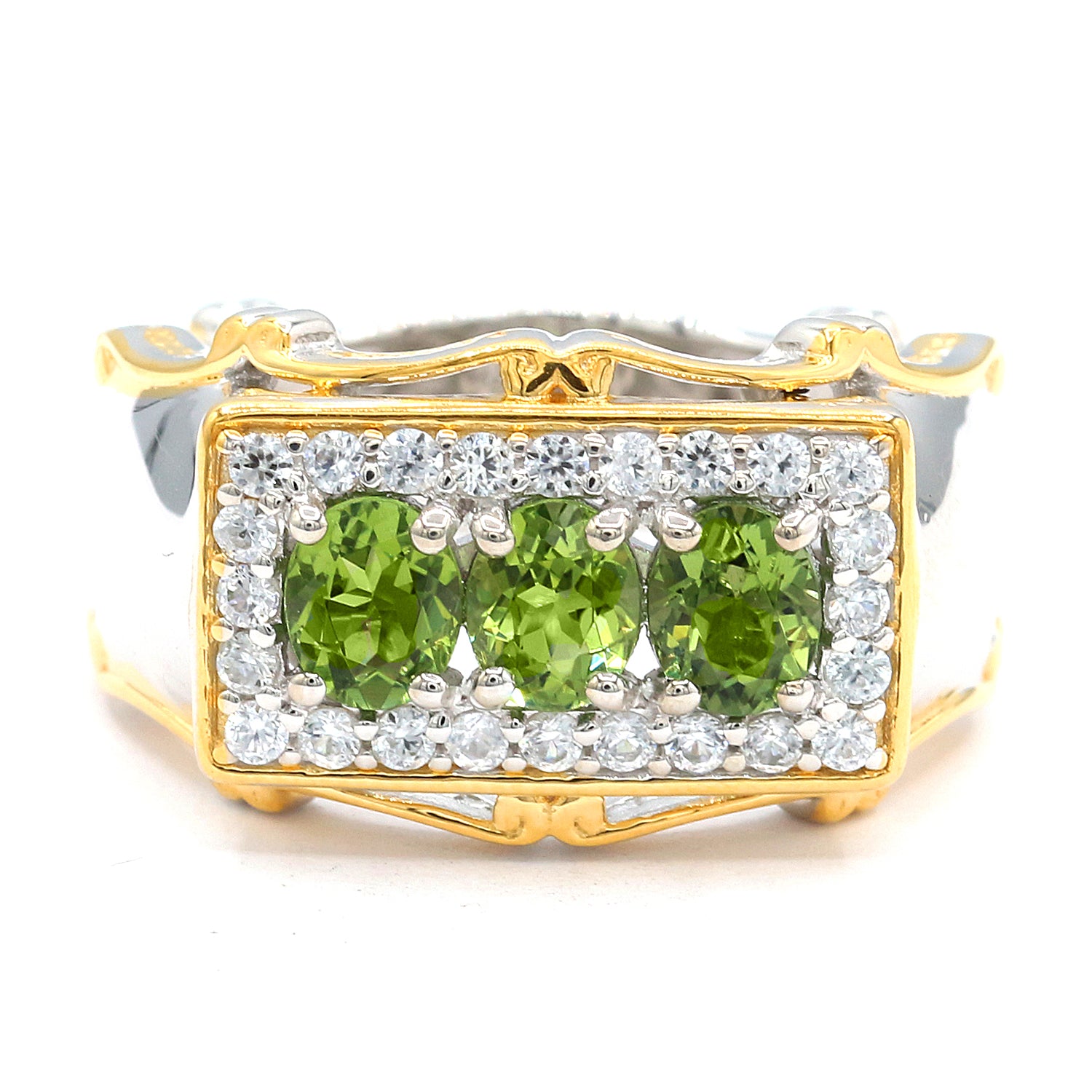 Gems en Vogue 1.68ctw Green Tourmaline & White Zircon Three Stone Ring