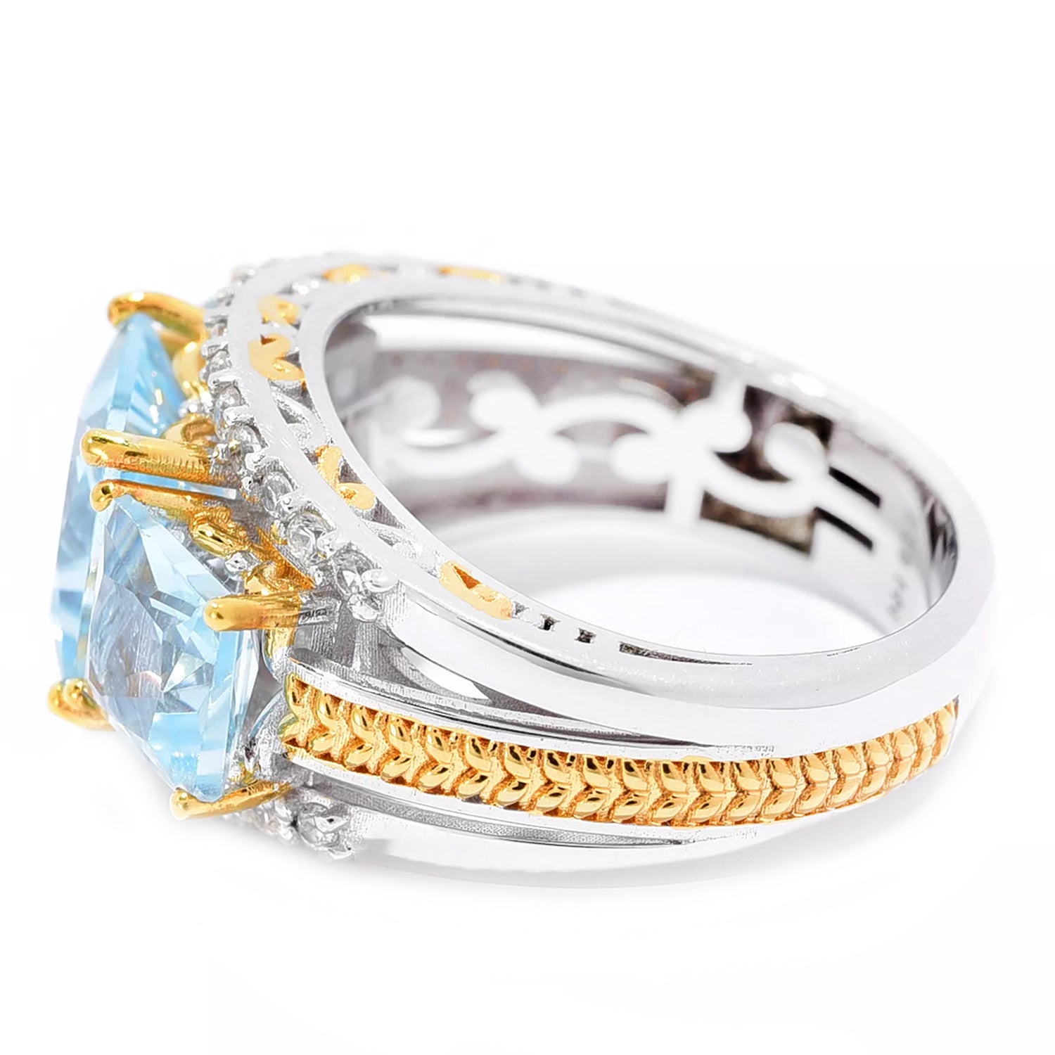 Gems en Vogue 6.03ctw Blue Topaz & White Zircon Three Stone Ring