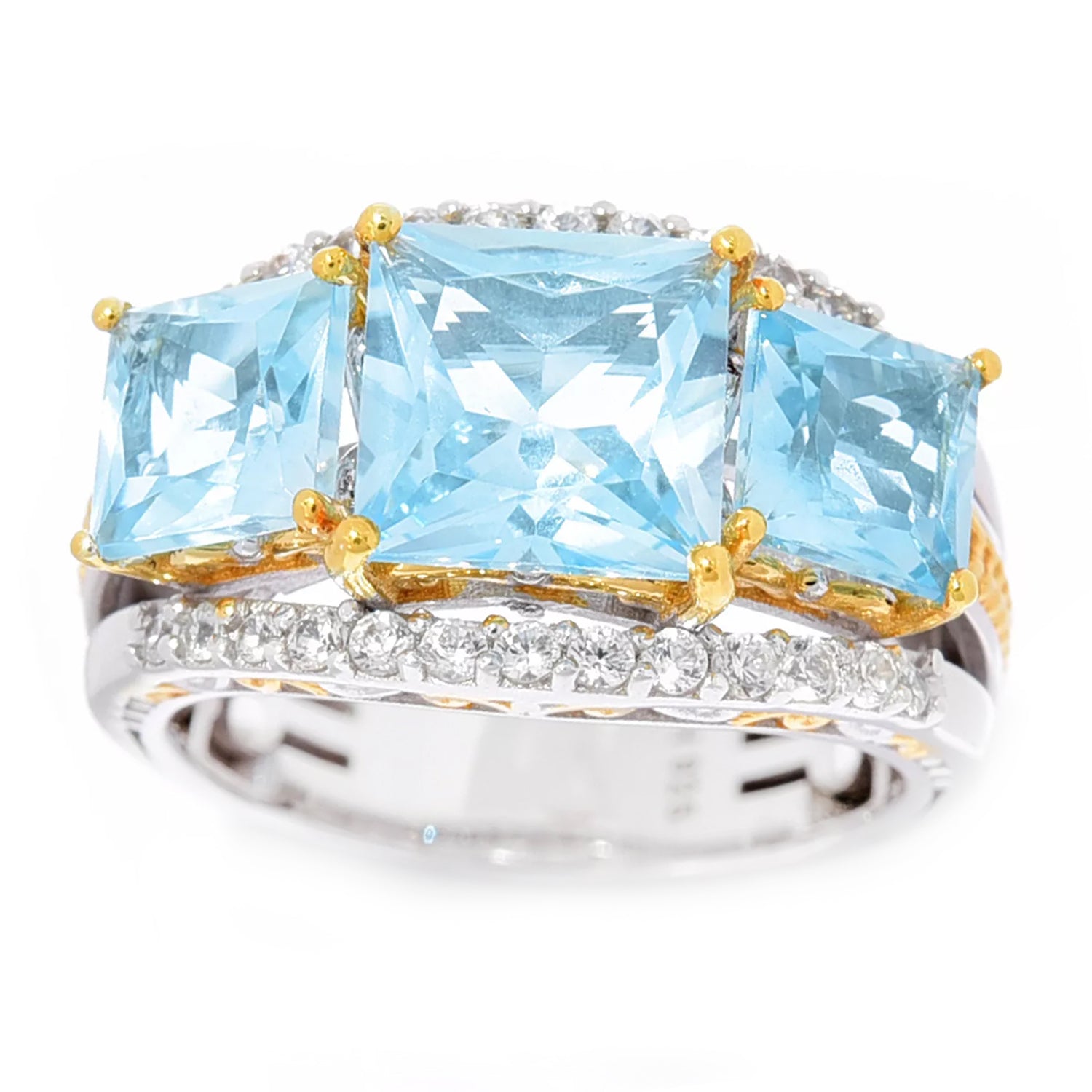 Gems en Vogue 6.03ctw Blue Topaz & White Zircon Three Stone Ring