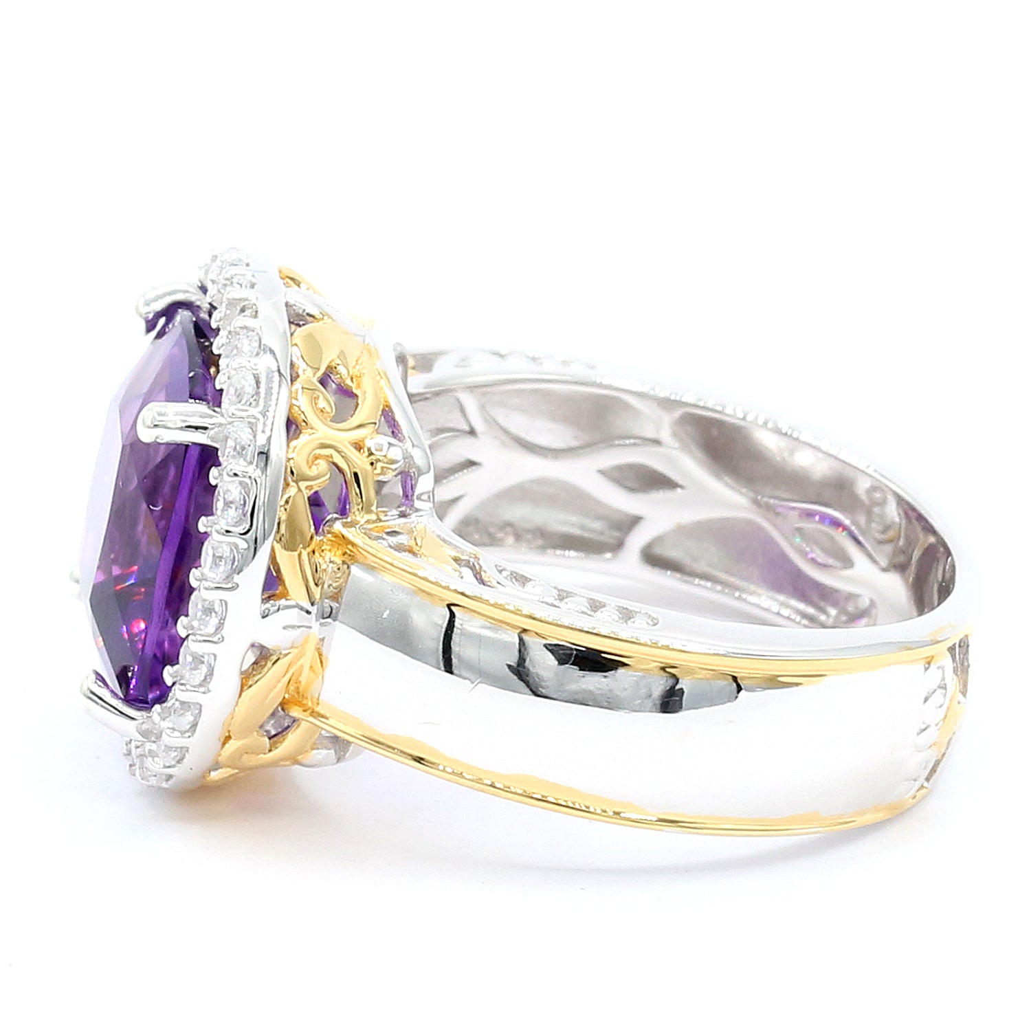 Gems en Vogue 5.52ctw Tanzanian Amethyst & White Zircon Halo Ring