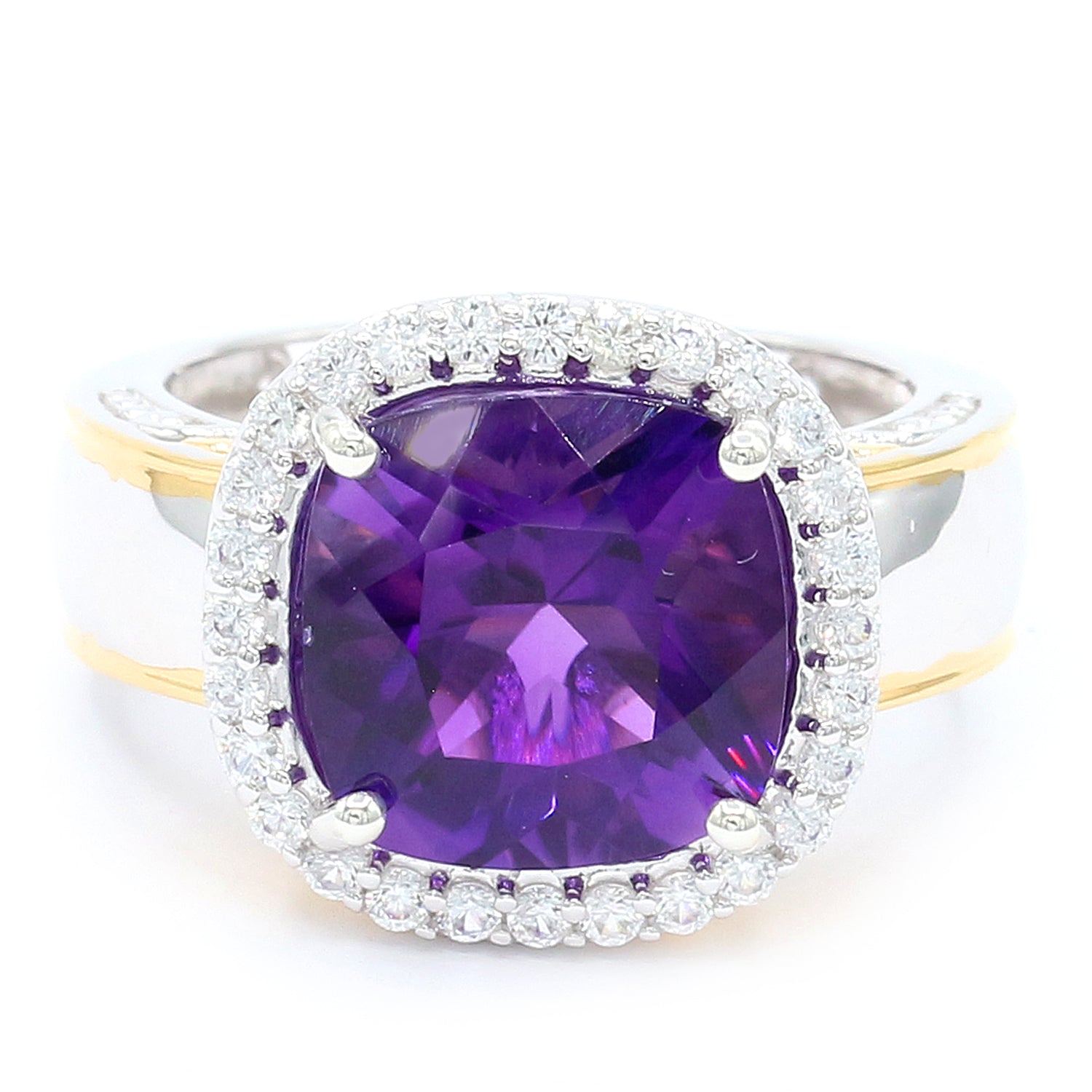 Gems en Vogue 5.52ctw Tanzanian Amethyst & White Zircon Halo Ring