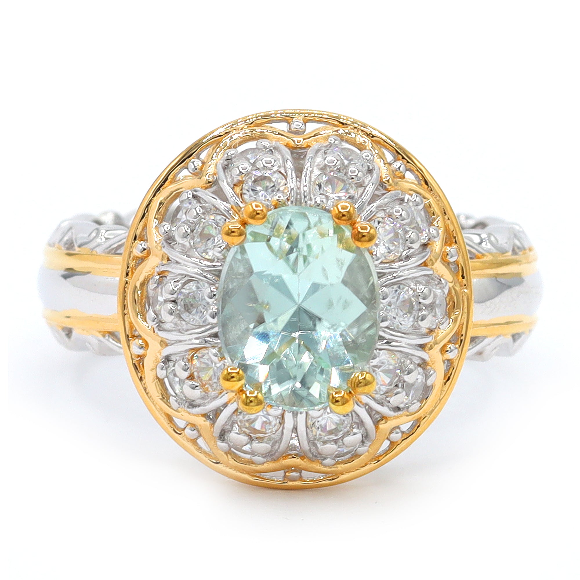 Gems en Vogue One-of-a-Kind 24K Palladium Silver 3.01ctw Amblygonite & White Zircon Halo Ring