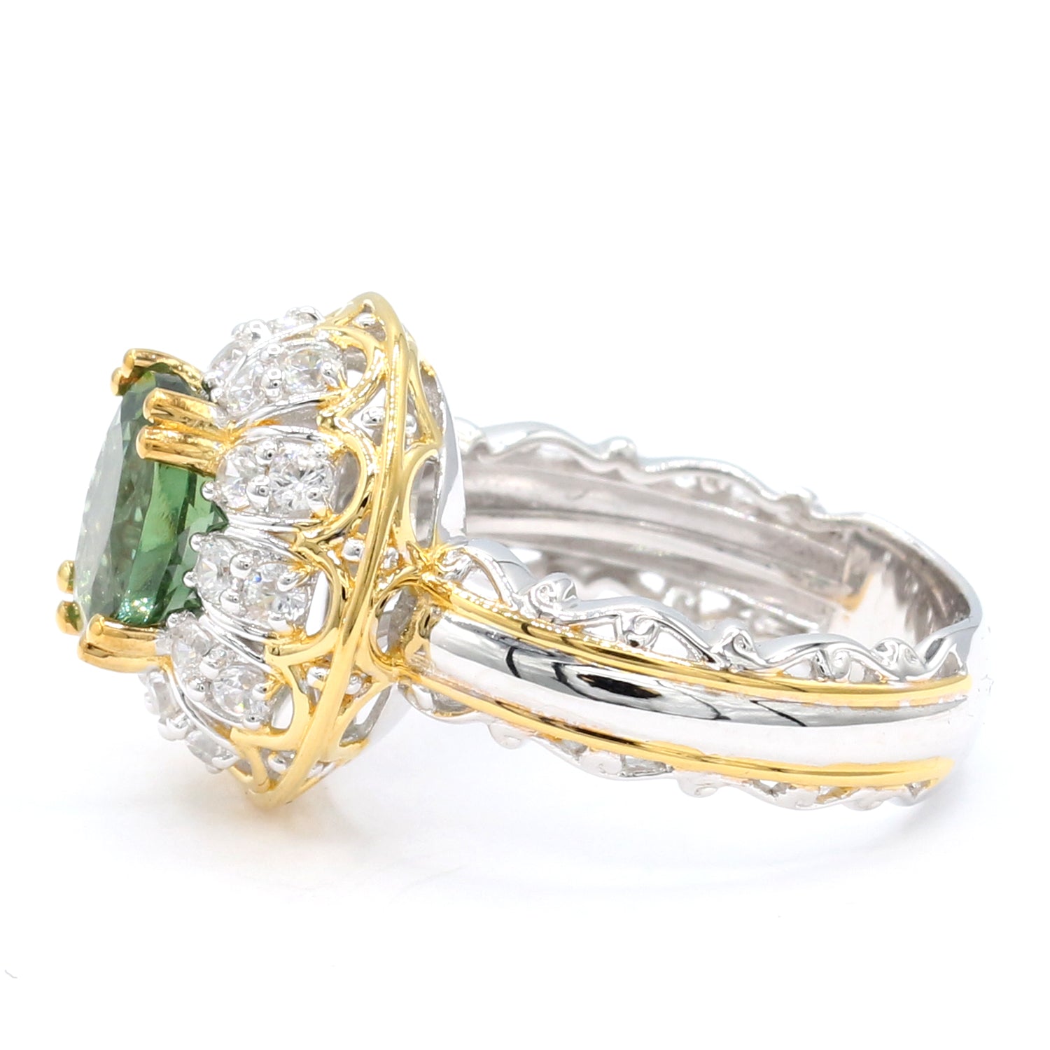 Gems en Vogue One-of-a-Kind 2.97ctw Green Apatite & White Zircon Ring