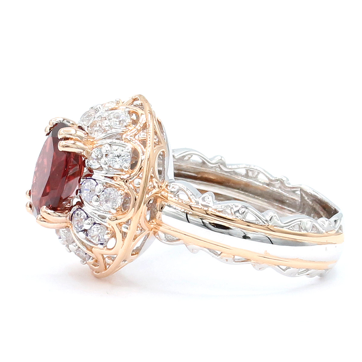 Gems en Vogue 18K Palladium Silver 3.16ctw Idaho Garnet & White Zircon Ring