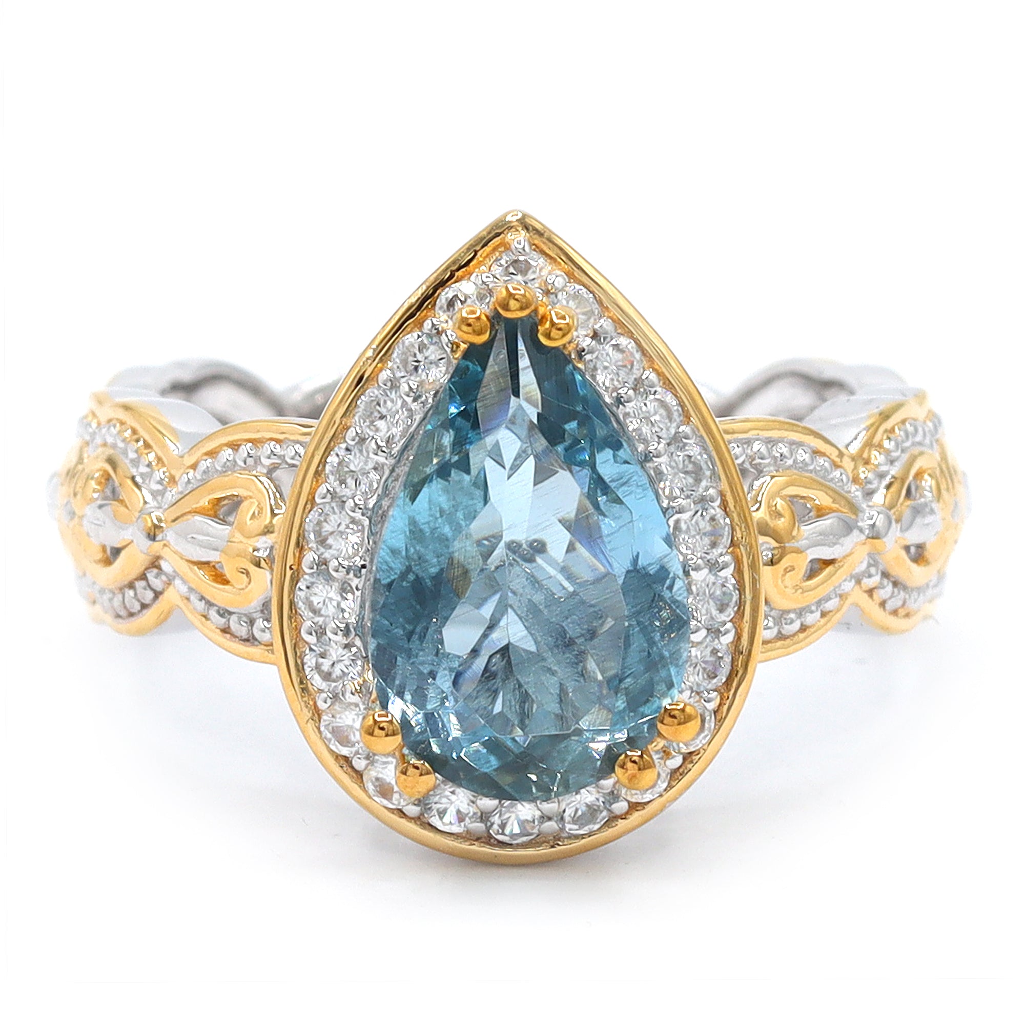 Gems en Vogue One-of-a-Kind 24K Palladium Silver 3.00ctw Tanzanian Aquamarine & White Zircon Ring
