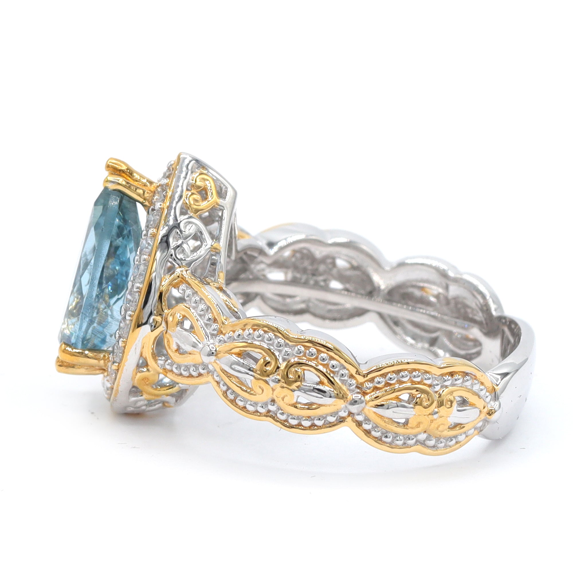 Gems en Vogue One-of-a-Kind 24K Palladium Silver 3.00ctw Tanzanian Aquamarine & White Zircon Ring