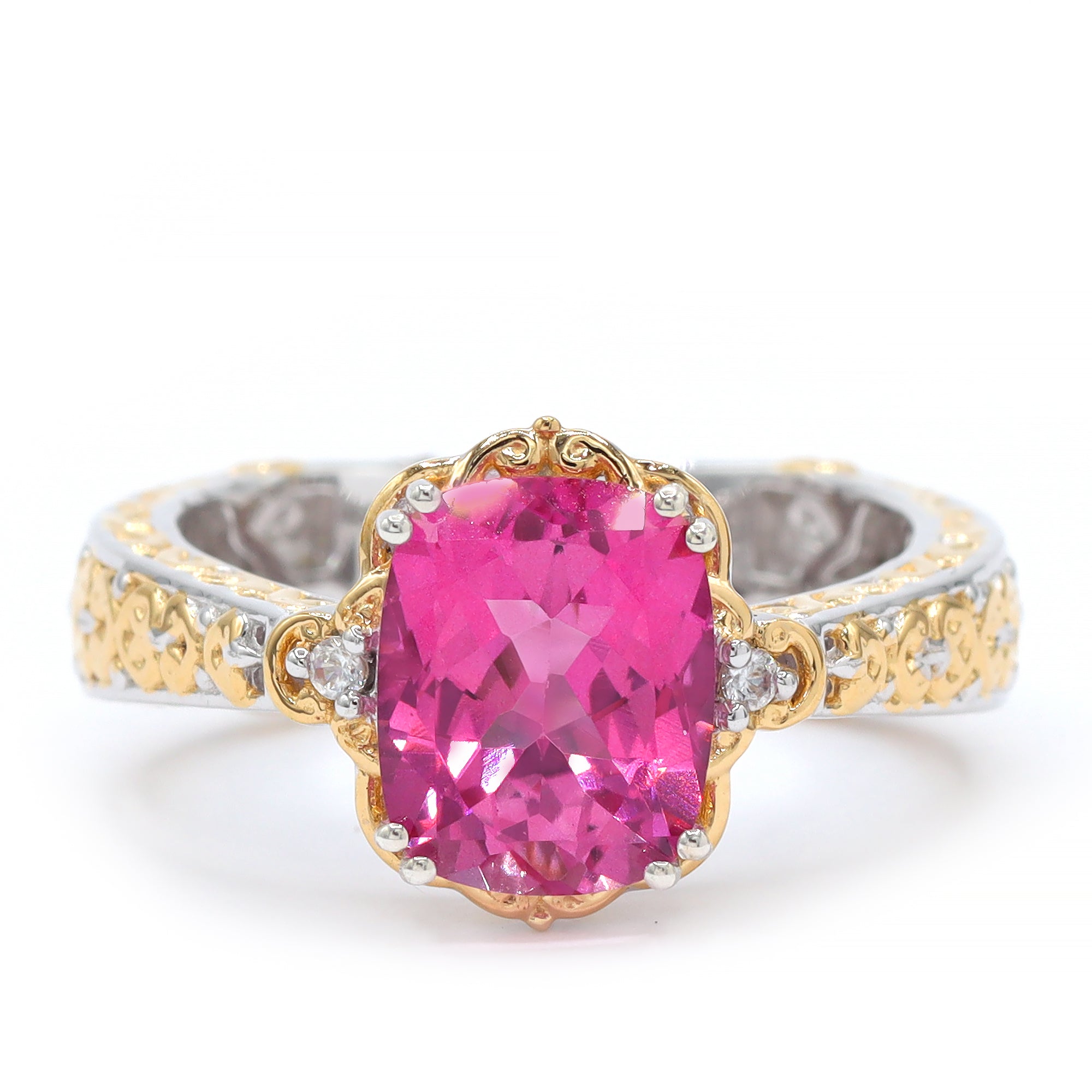 Gems en Vogue One-of-a-Kind 24K Palladium Silver 3.66ctw Pink Topaz & White Zircon Ring