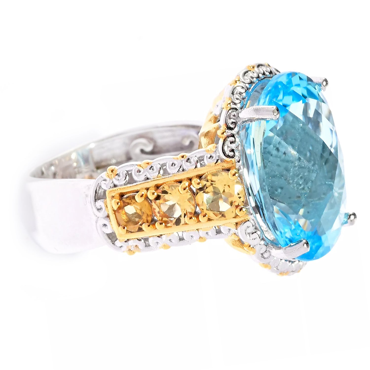 Gems en Vogue 12.86ctw Blue Topaz & Golden Citrine Ring