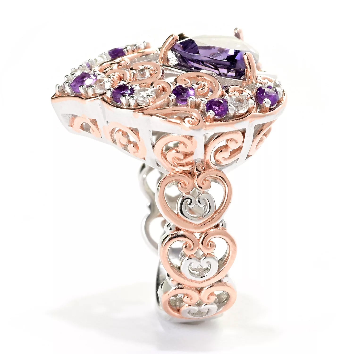 Gems en Vogue 2.16ctw Trillion Blue Amethyst & White Zircon Mermaid Ring