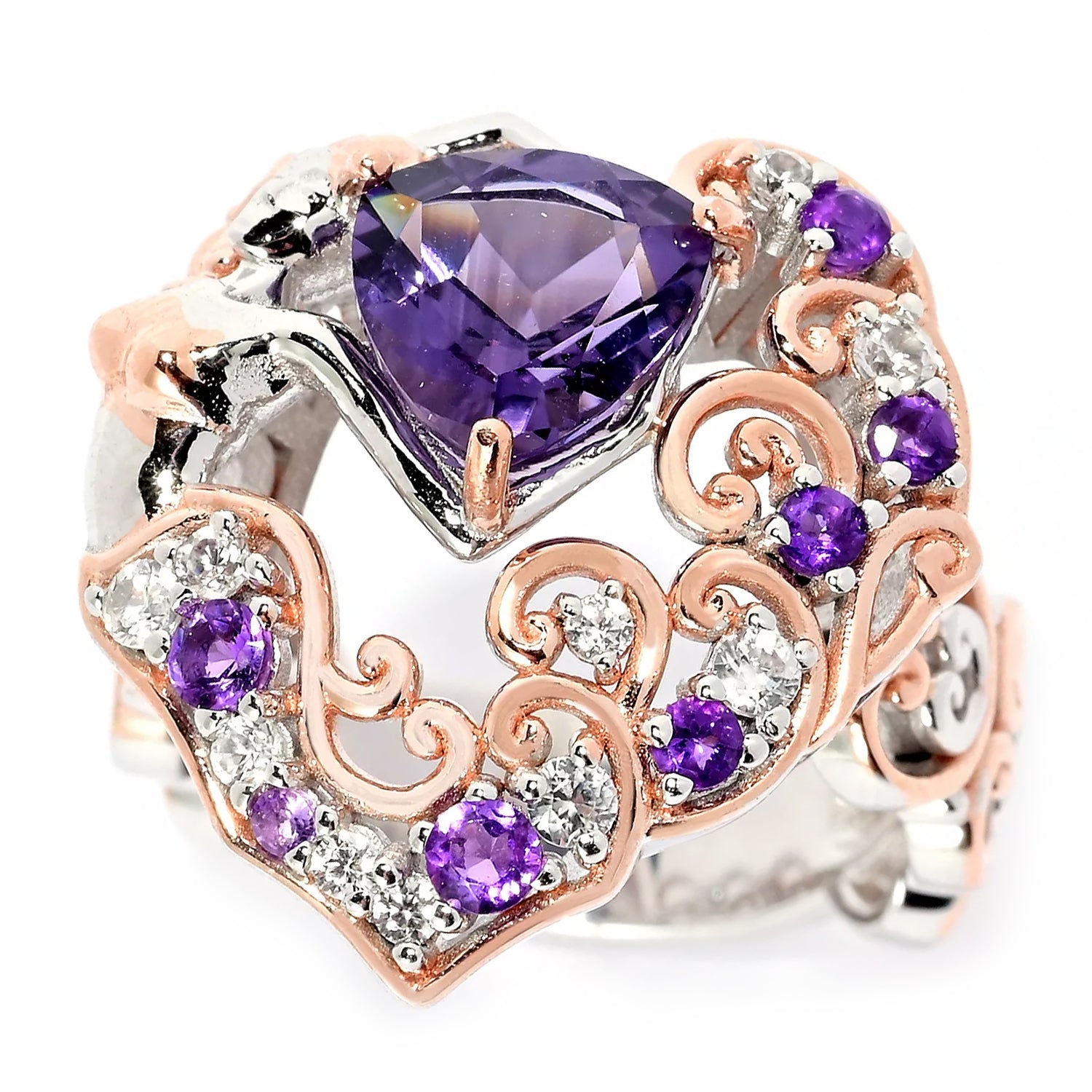 Gems en Vogue 2.16ctw Trillion Blue Amethyst & White Zircon Mermaid Ring
