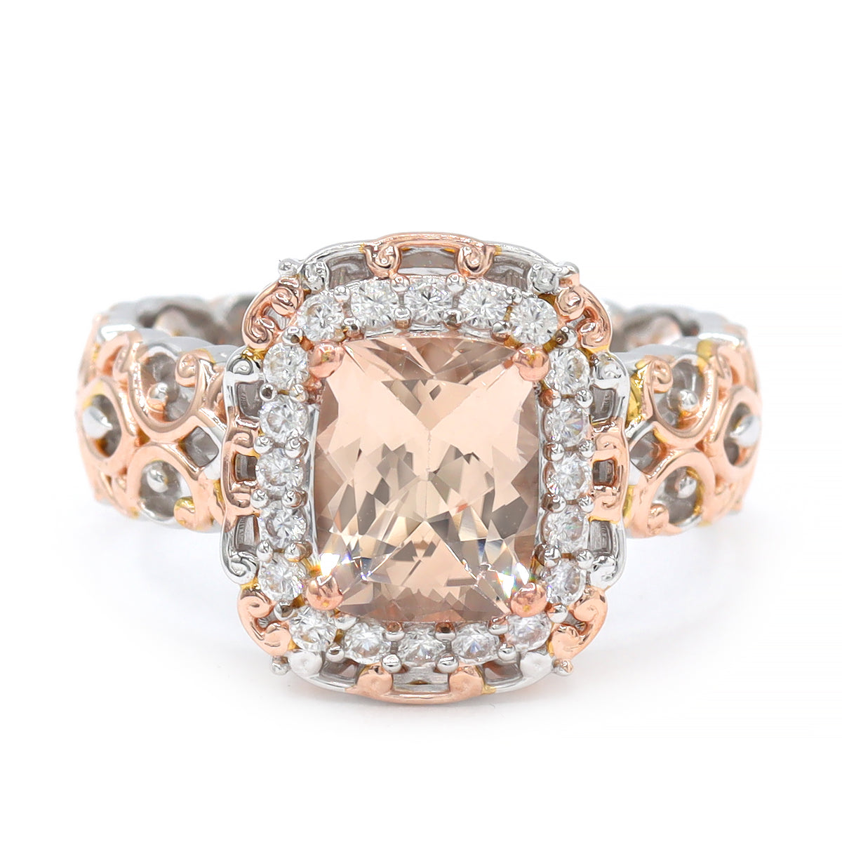 Gems en Vogue 18K Palladium Silver 2.24ctw Morganite & White Zircon Halo Ring