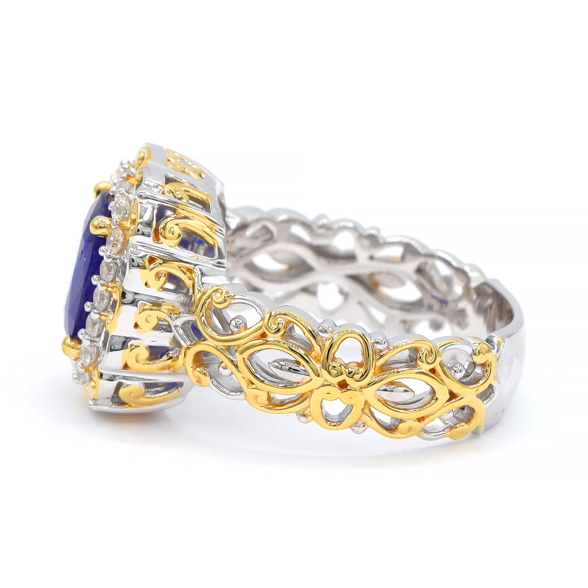 Gems en Vogue 24K Palladium Silver 2.57ctw Cobalt Blue Spinel & White Zircon Halo Ring