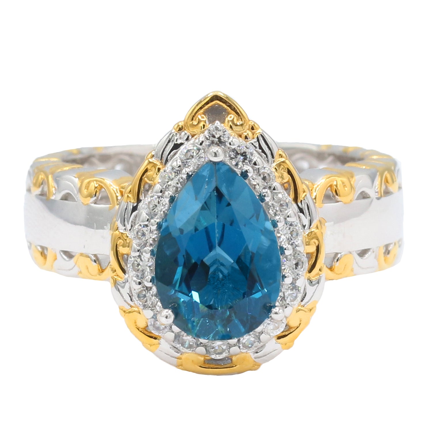 Gems en Vogue 2.78ctw London Blue Topaz & White Zircon Halo Ring