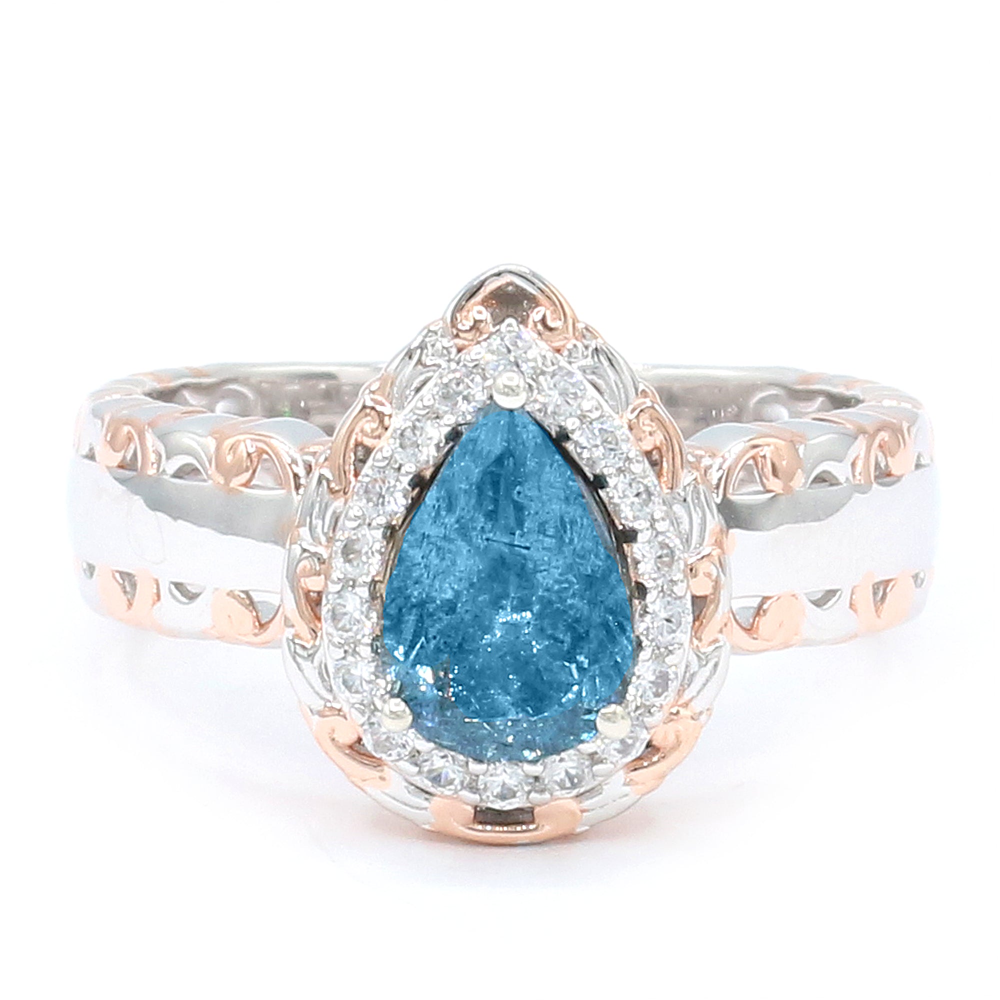 Gems en Vogue One-of-a-Kind 18K Palladium Silver 2.21ctw Tanzanian Aquamarine & White Zircon Halo Ring
