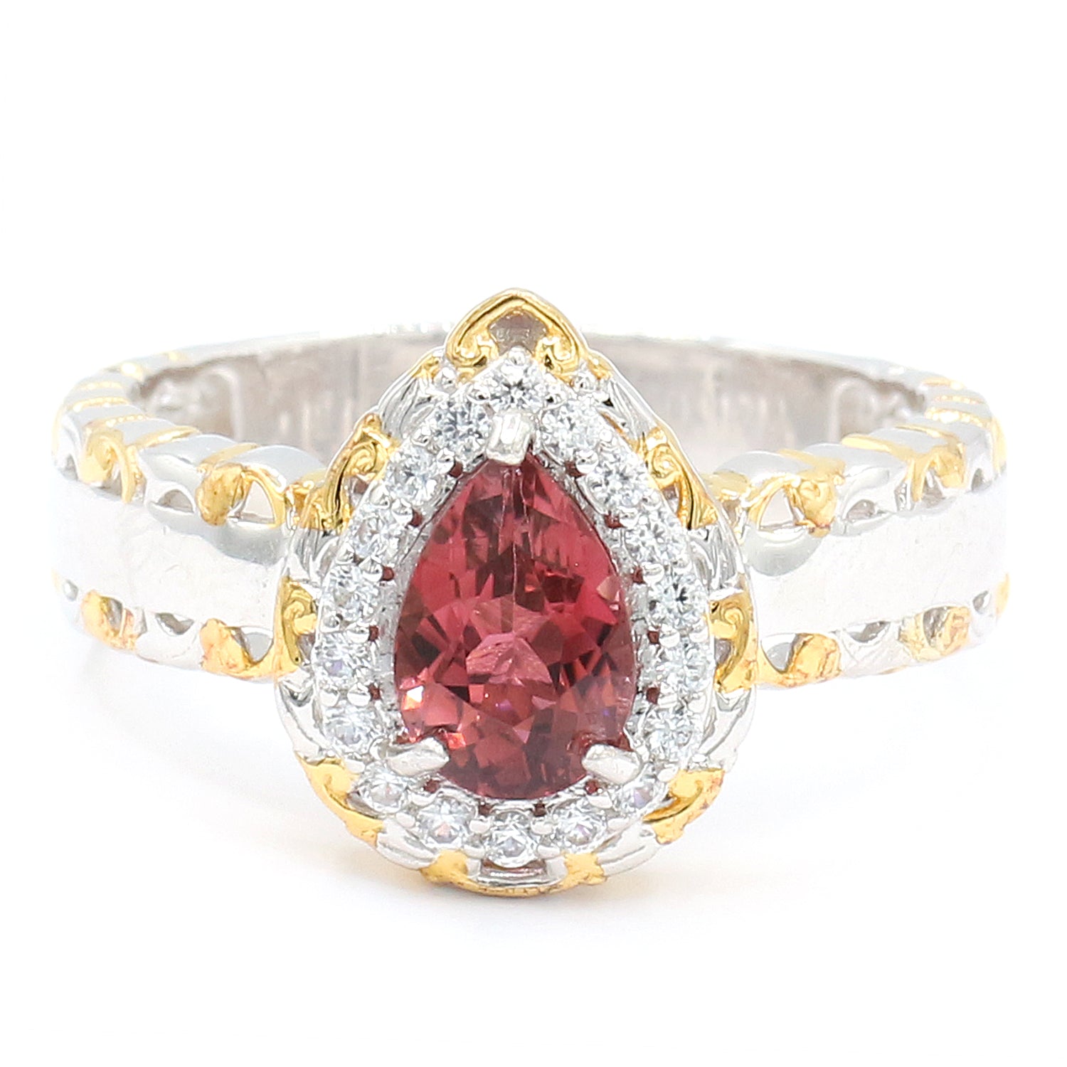 Gems en Vogue 2.06ctw Pink Tourmaline & White Zircon Halo Ring