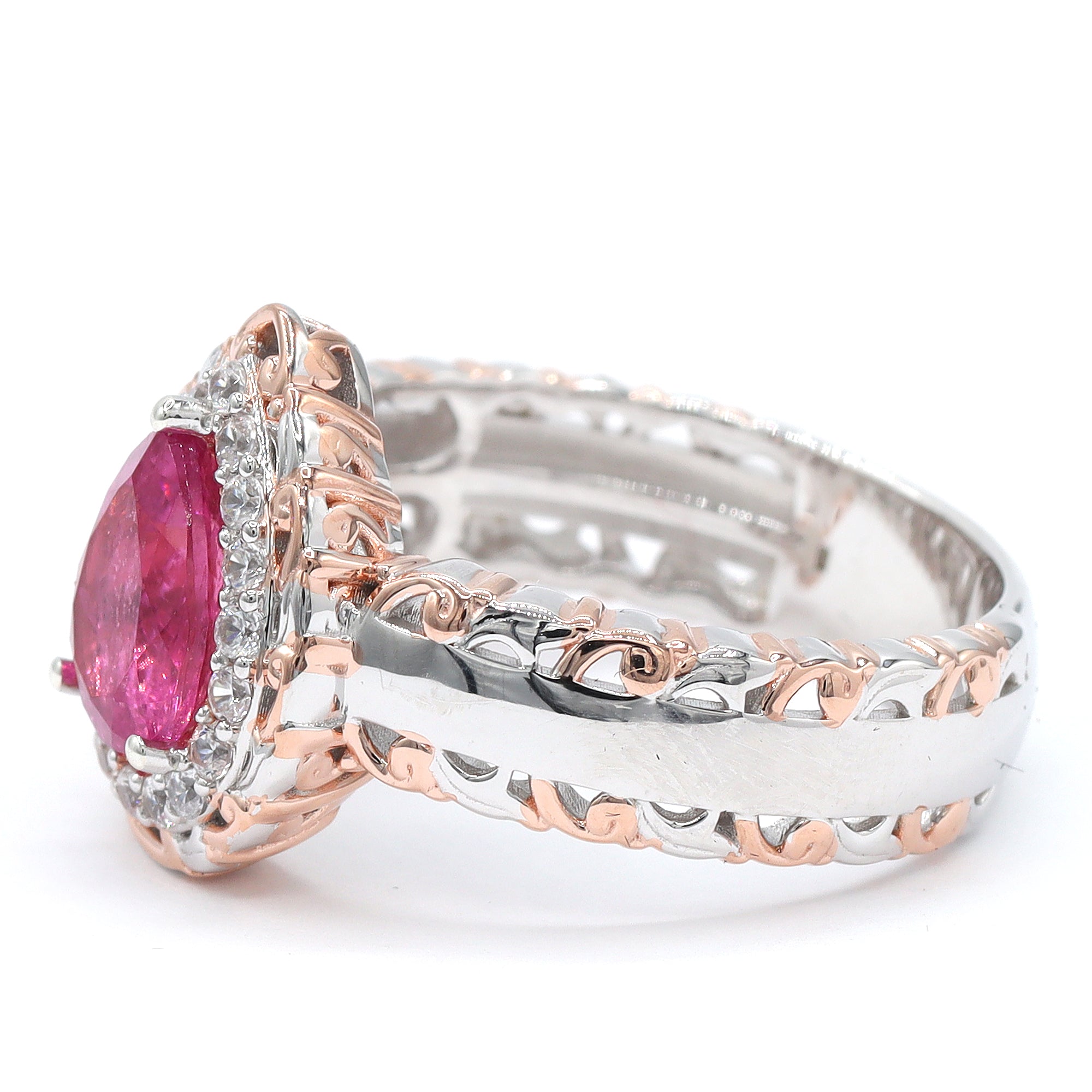 Bague à halo en aigue-marine de Tanzanie et zircon blanc 4,06 carats en argent et palladium 24K, pièce unique Couture Gems