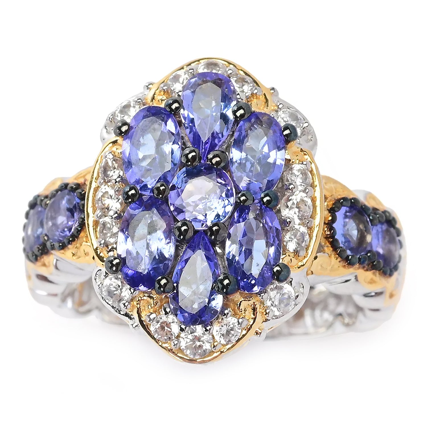 Gems en Vogue 2.29ctw Tanzanite & White Zircon Cluster Ring