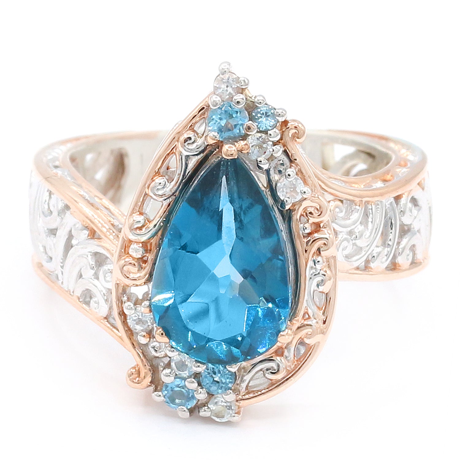 Gems en Vogue 2.94ctw London & Swiss & Blue Topaz Pear Shape Ring