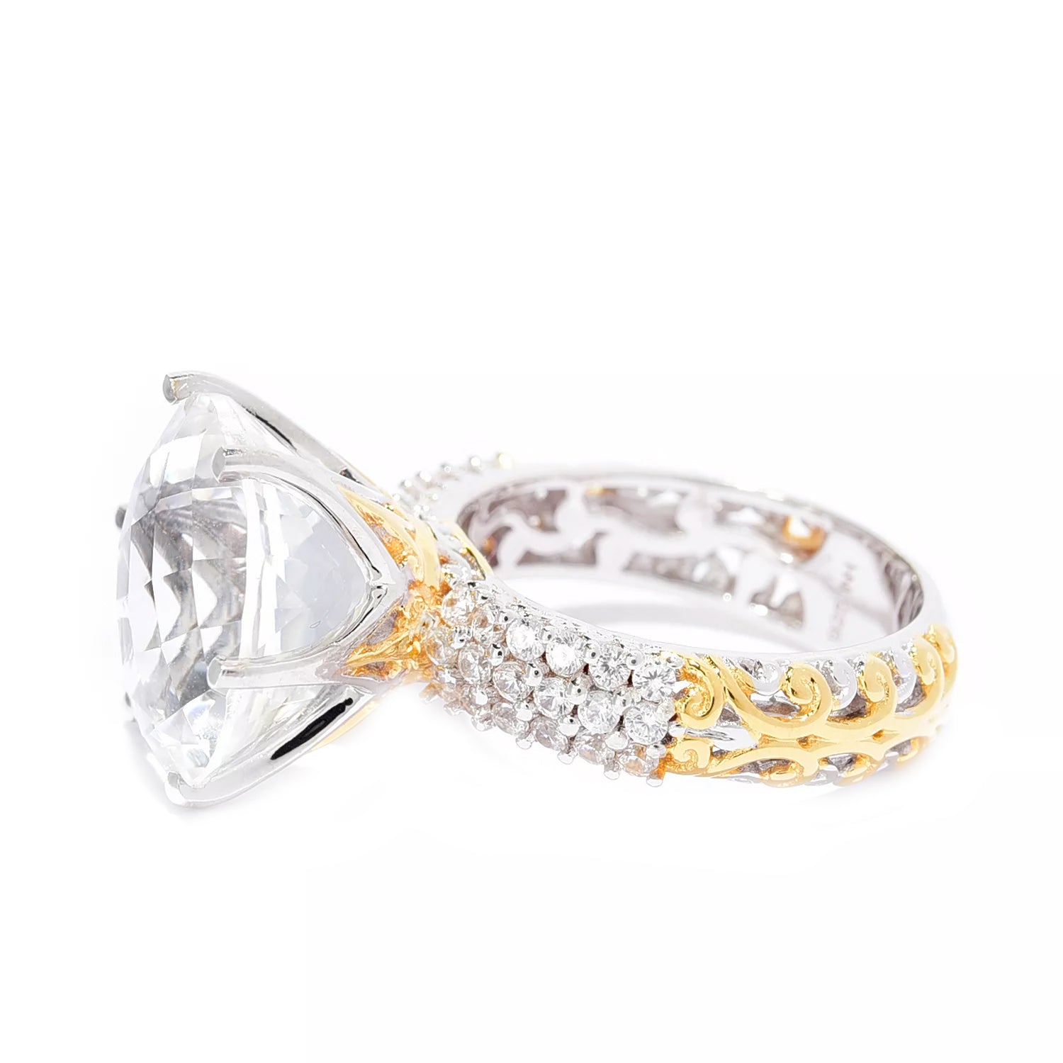 Gems en Vogue 10.45ctw Jubilee Cut Clear Quartz & White Zircon Ring