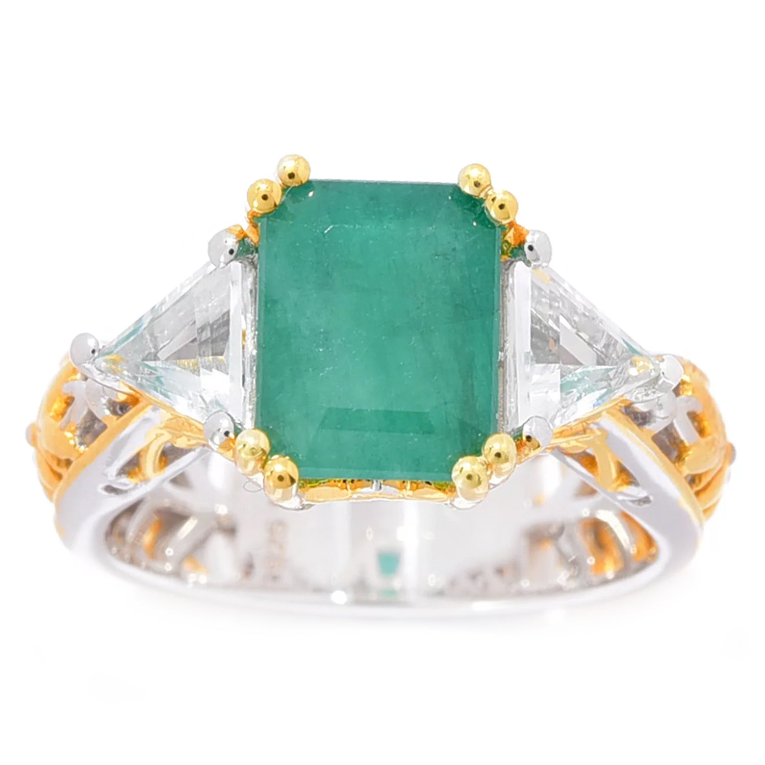 Gems en Vogue 3.21ctw Grizzly Emerald & White Topaz Ring