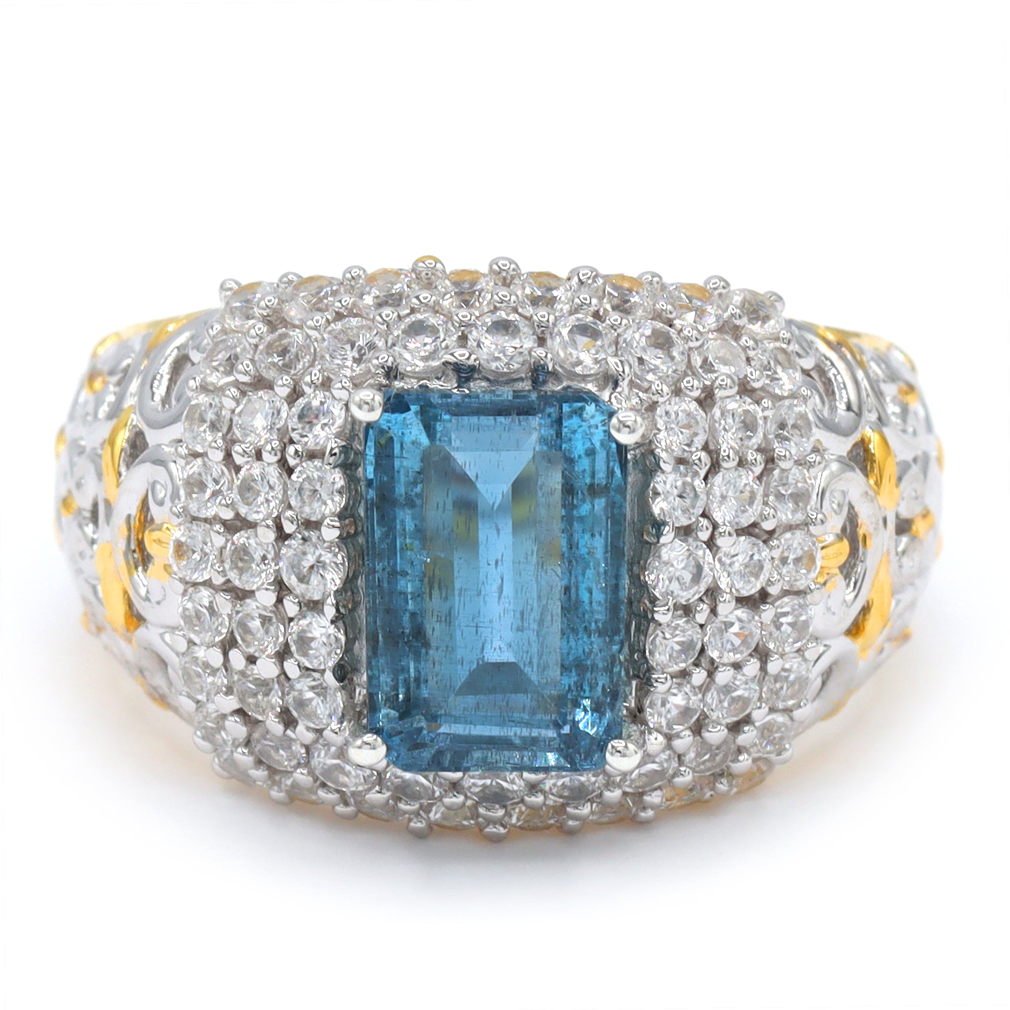 Gems en Vogue One-of-a-Kind 24K Palladium Silver 4.48ctw Tanzanian Aquamarine & White Zircon Ring
