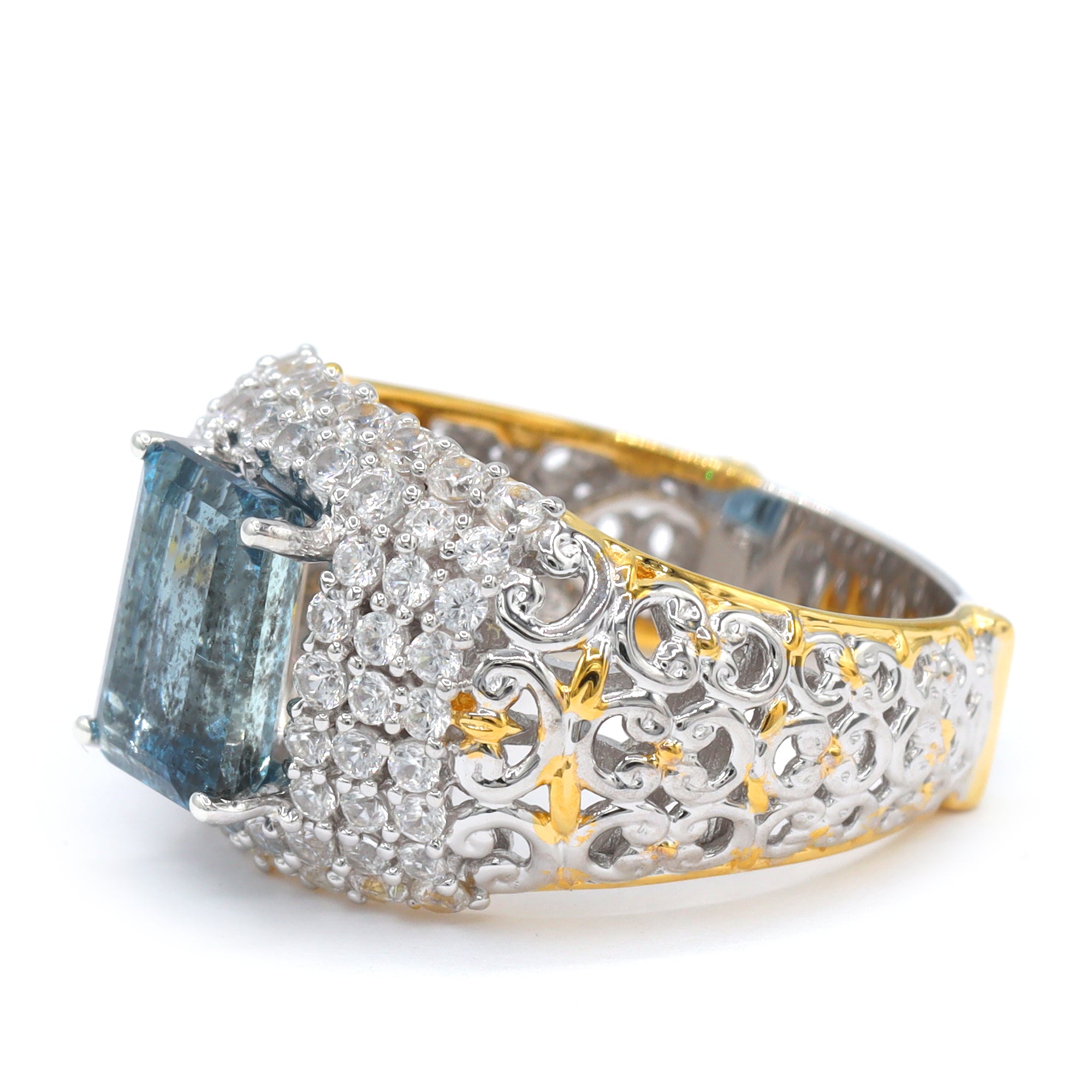 Gems en Vogue One-of-a-Kind 24K Palladium Silver 4.48ctw Tanzanian Aquamarine & White Zircon Ring