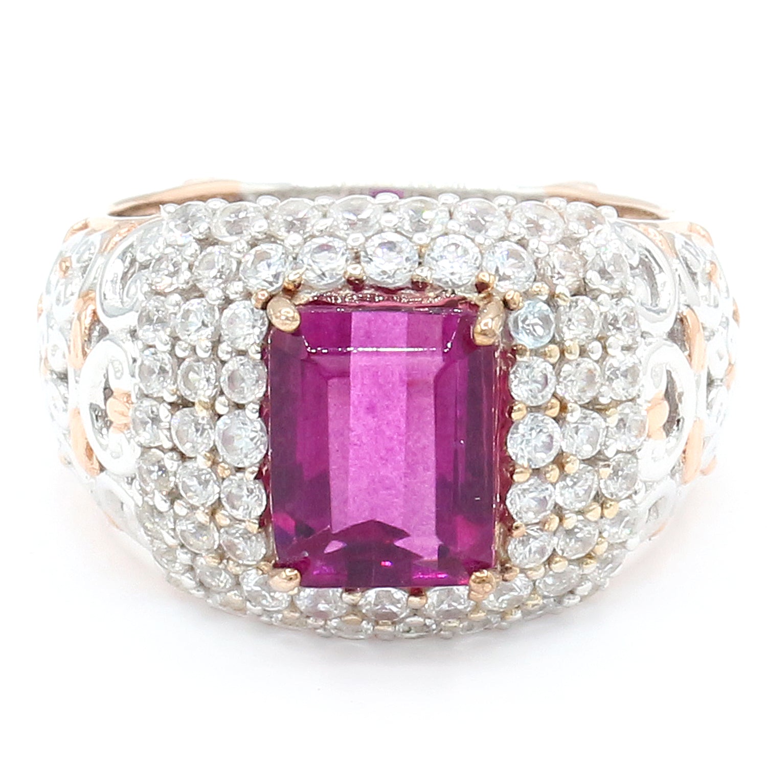 Gems en Vogue 4.56ctw Fuchsia Pink Fluorite & White Zircon Ring