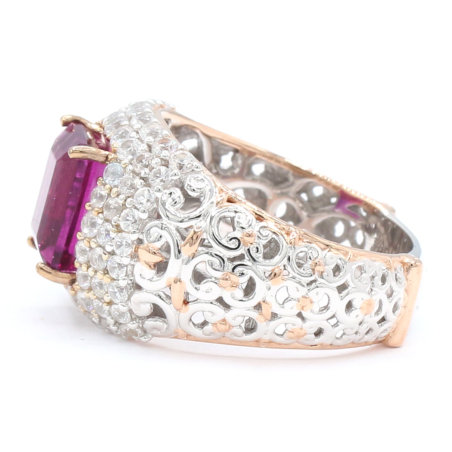 Gems en Vogue 4.56ctw Fuchsia Pink Fluorite & White Zircon Ring