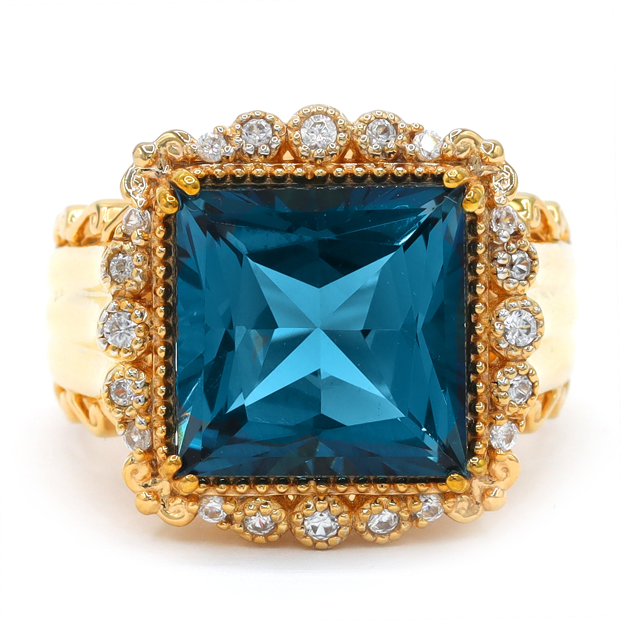 Gems en Vogue One-of-a-Kind 24K Palladium Silver 9.38ctw London Blue Topaz & White Zircon Ring