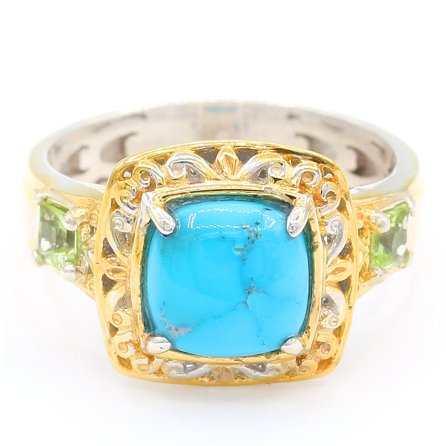 Gems en Vogue Kingman Turquoise & Peridot Cushion Ring