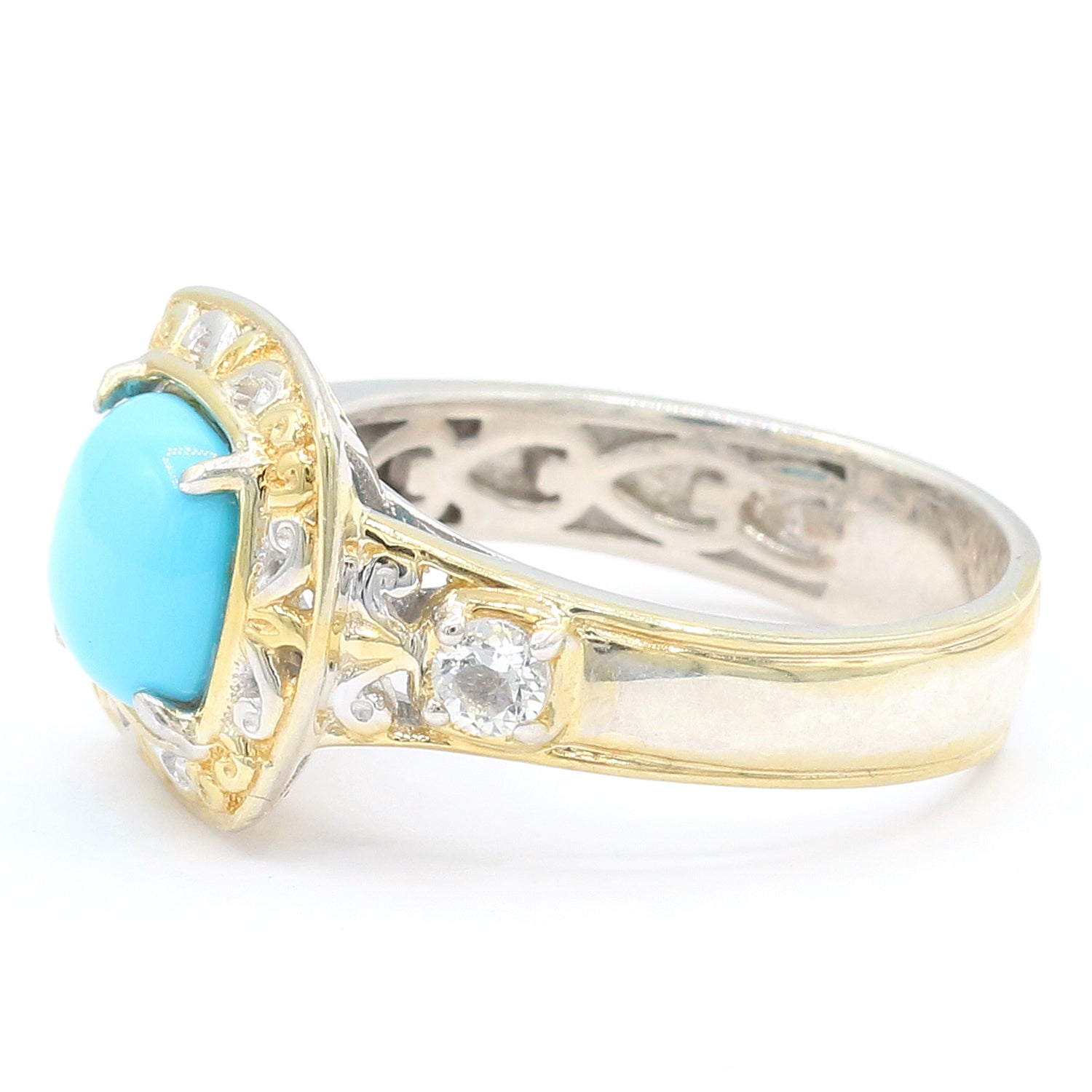 Gems en Vogue Cushion Kingman Turquoise & White Topaz Ring