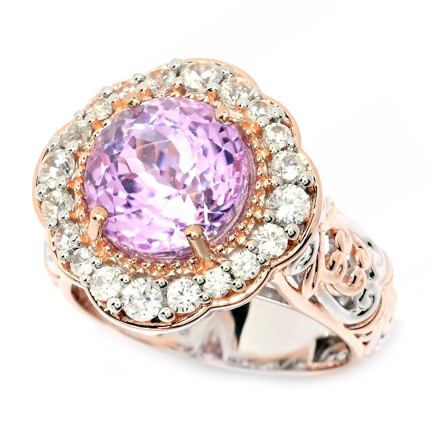 Gems en Vogue 6.01ctw Kunzite & White Zircon Halo Ring