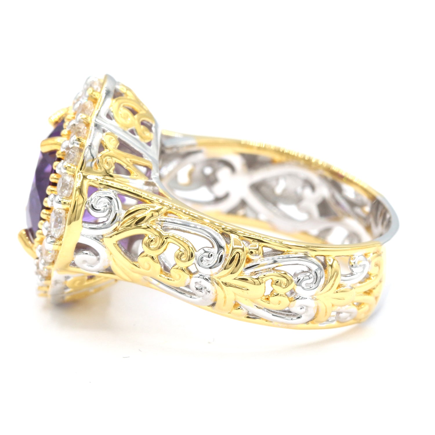 Gems en Vogue 4.48ctw Namibian Amethyst & White Zircon Halo Ring