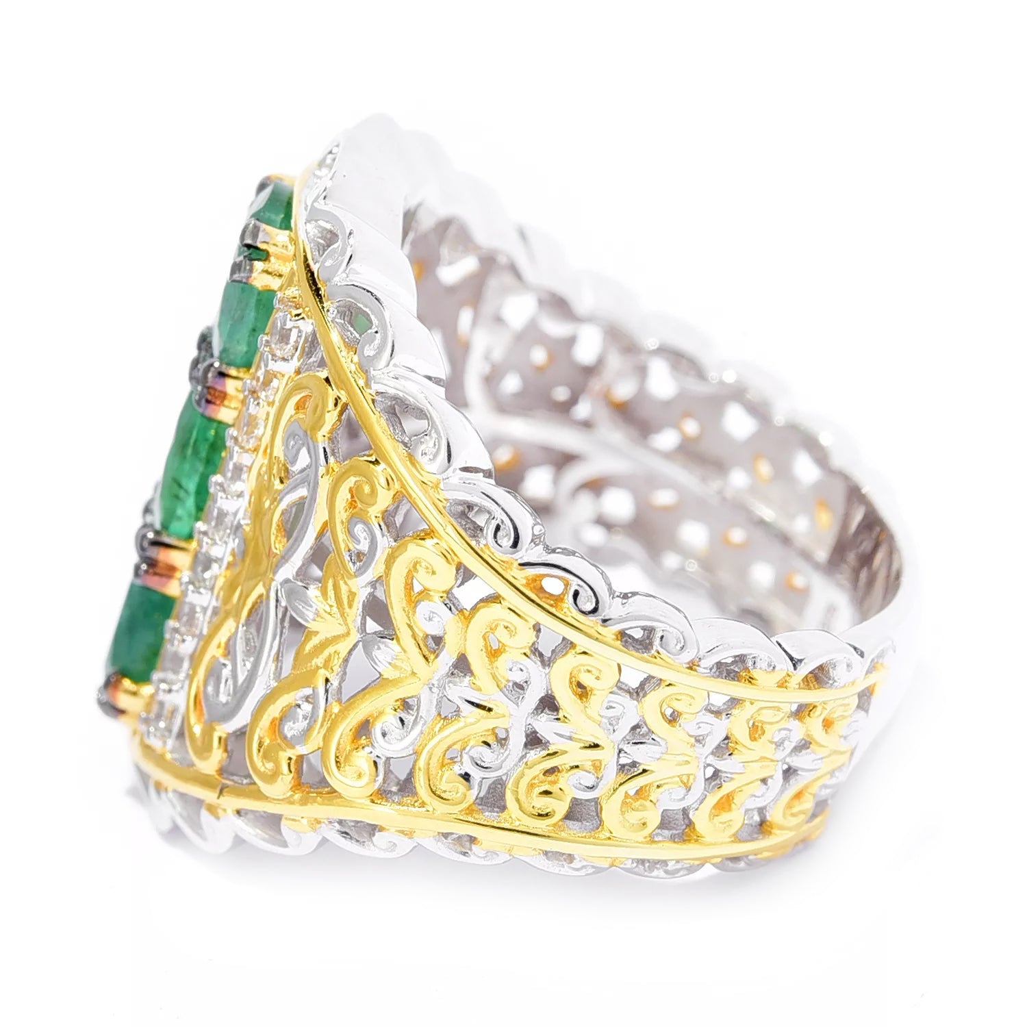 Gems en Vogue 2.25ctw Grizzly Emerald & White Zircon Three Stone Ring