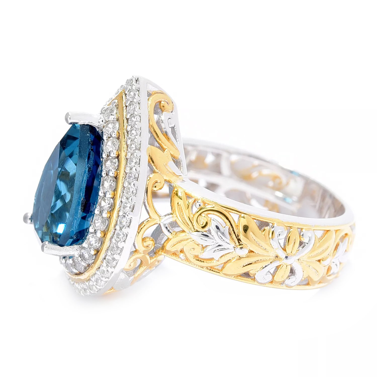 Gems en Vogue 6.80ctw London Blue Topaz & White Zircon Double Halo Ring