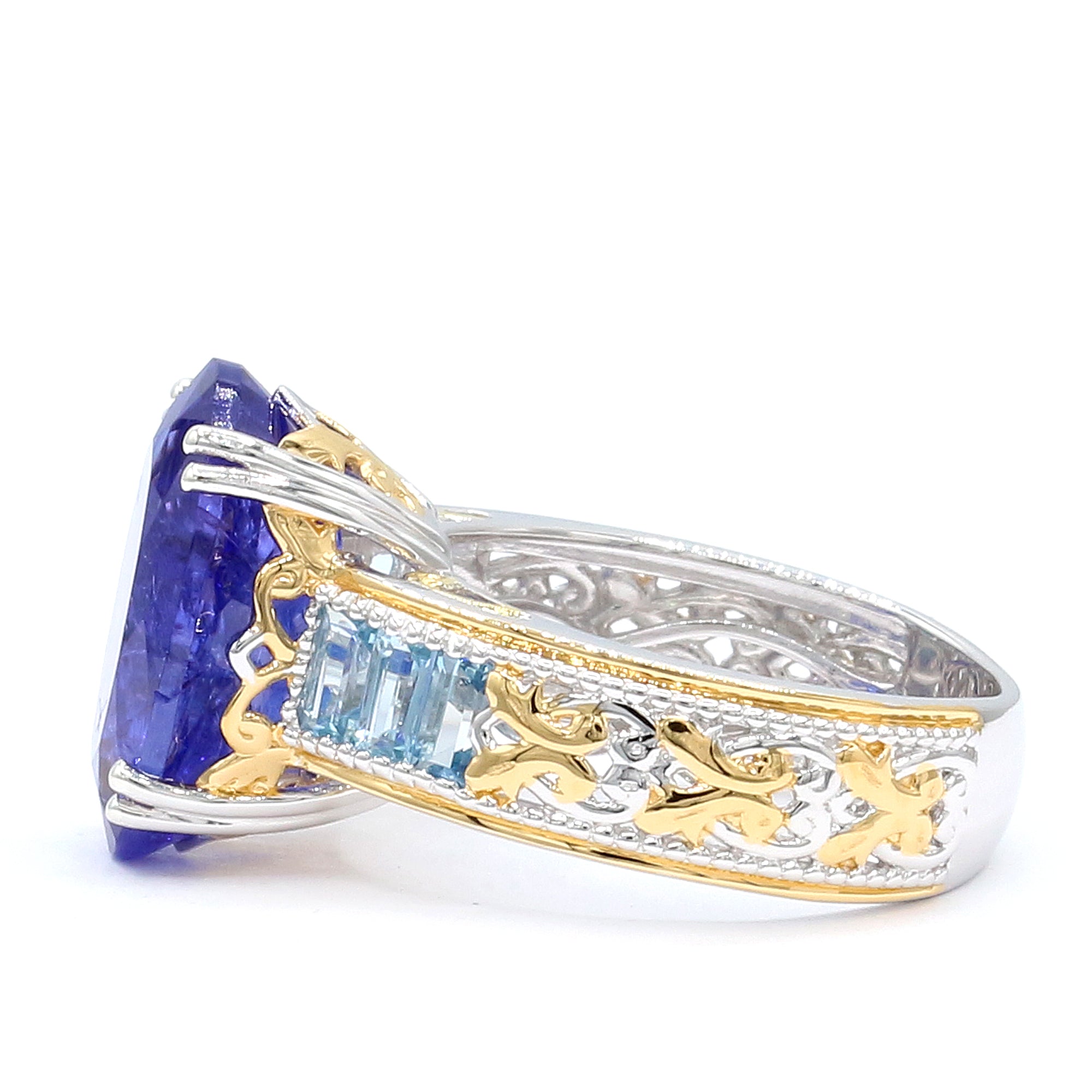 Couture Gems One-of-a-Kind 24K Palladium Silver 9.49ctw Tanzanite & Blue Topaz Ring