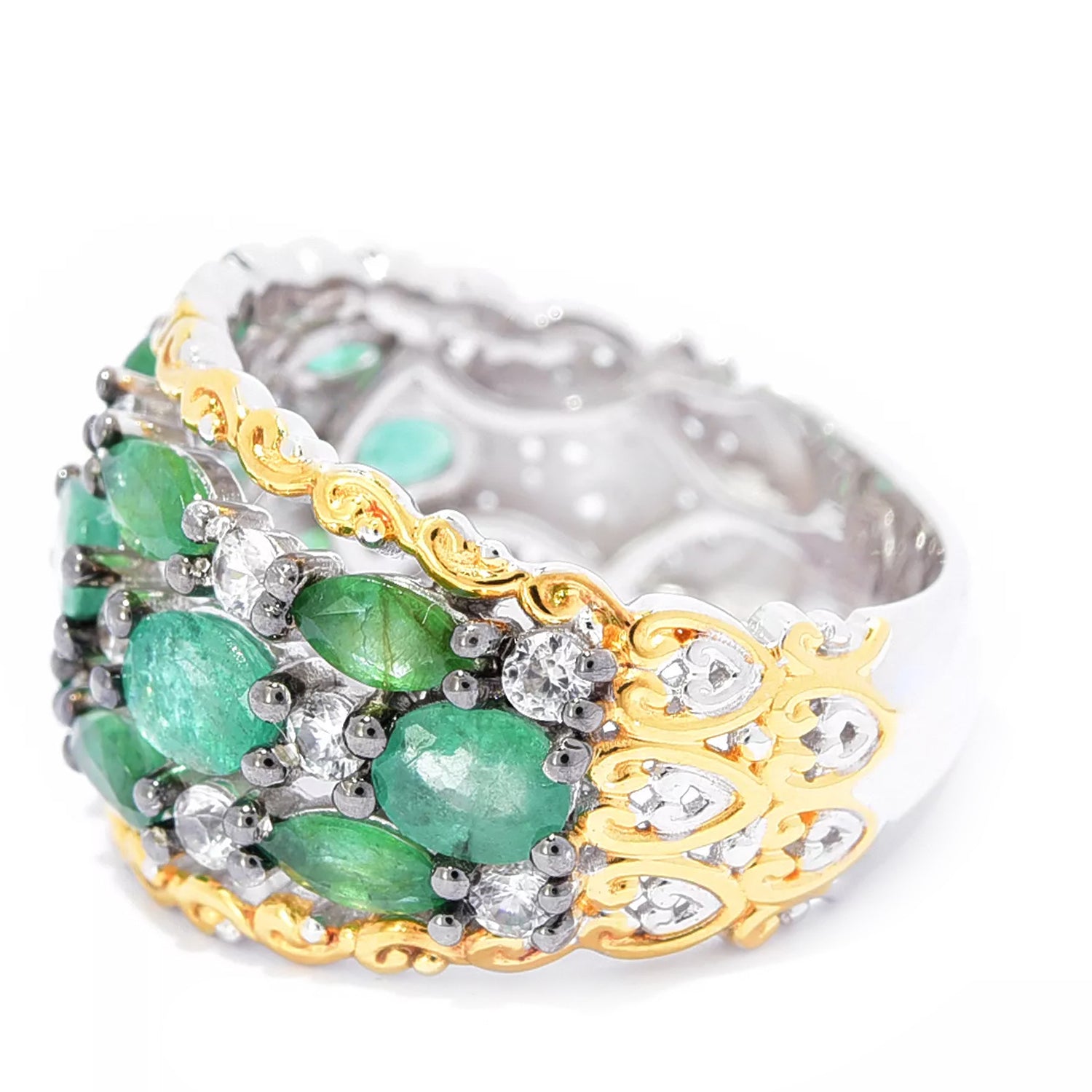 Gems en Vogue 2.73ctw Grizzly Emerald & White Zircon Ring