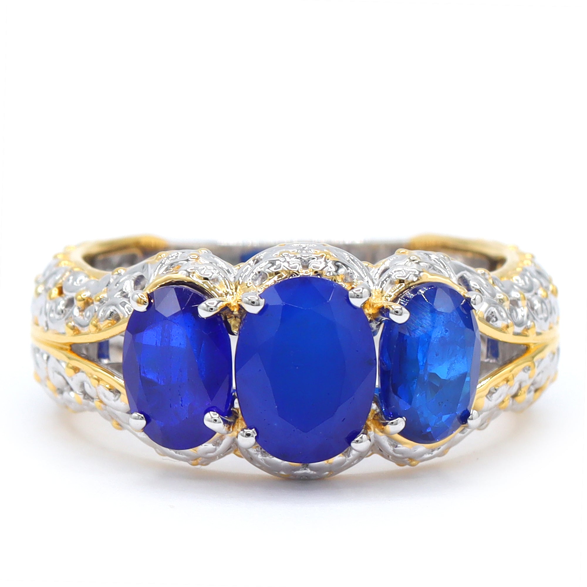 Gems en Vogue One-of-a-Kind 24K Palladium Silver 3.47ctw Cobalt Blue Spinel Three Stone Ring