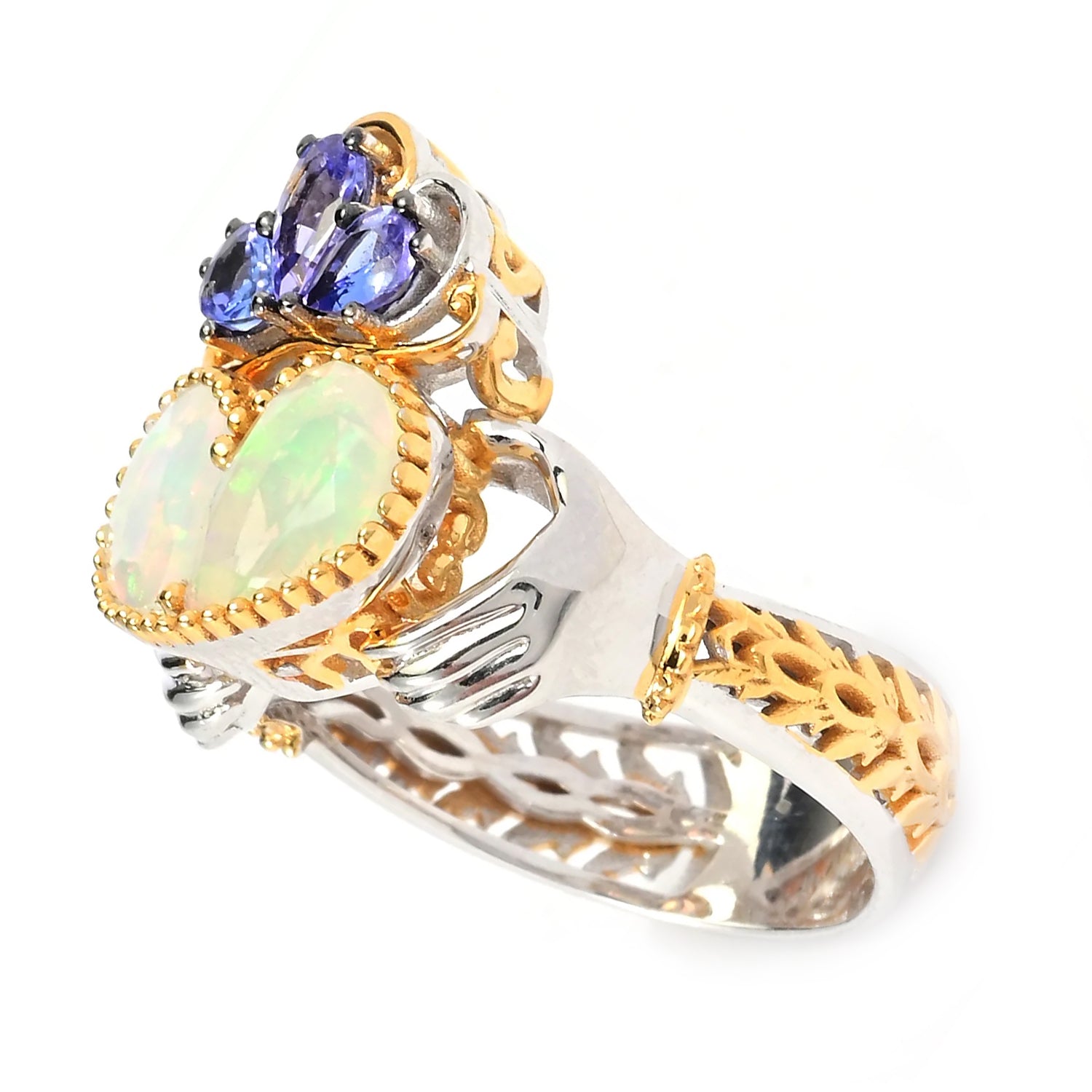 Gems en Vogue Ethiopian Opal & Tanzanite Claddagh Ring
