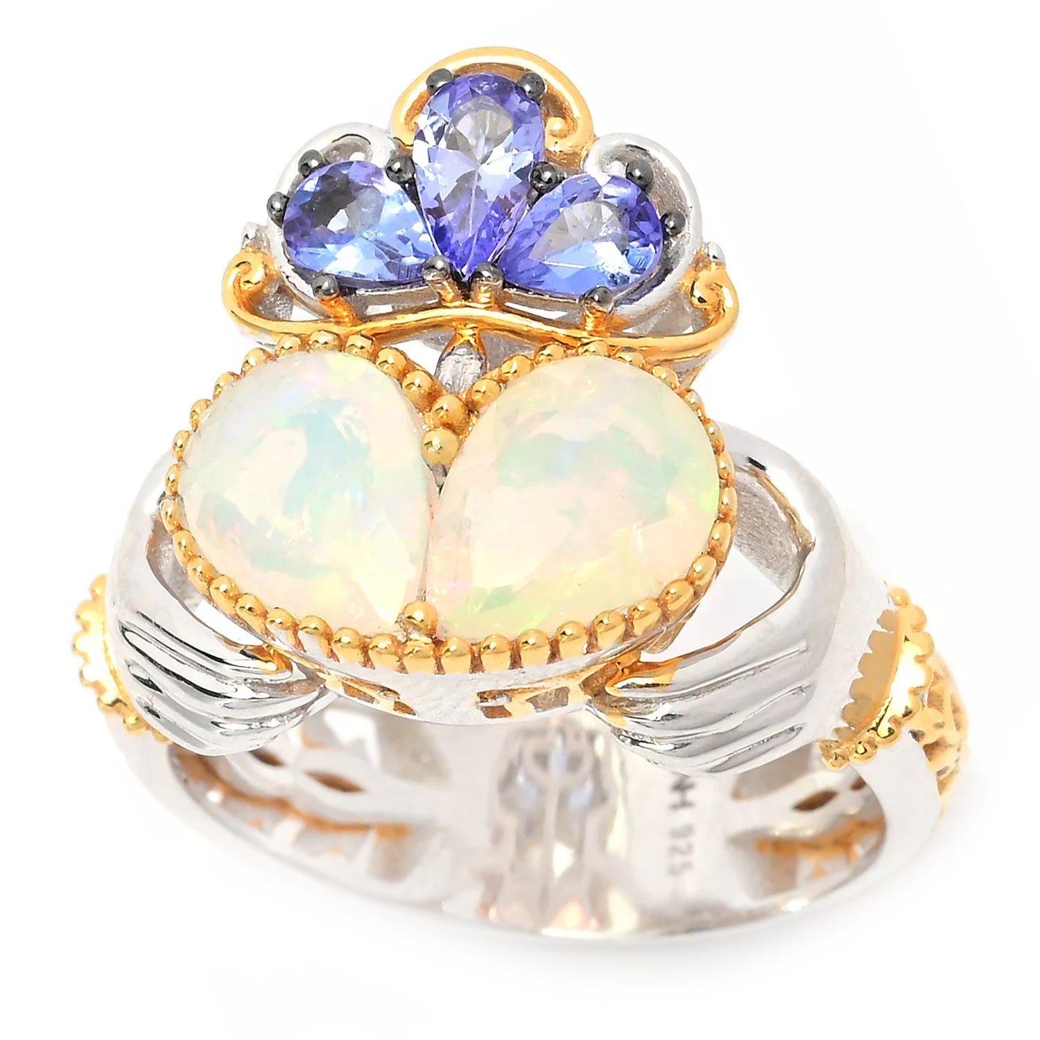 Gems en Vogue Ethiopian Opal & Tanzanite Claddagh Ring