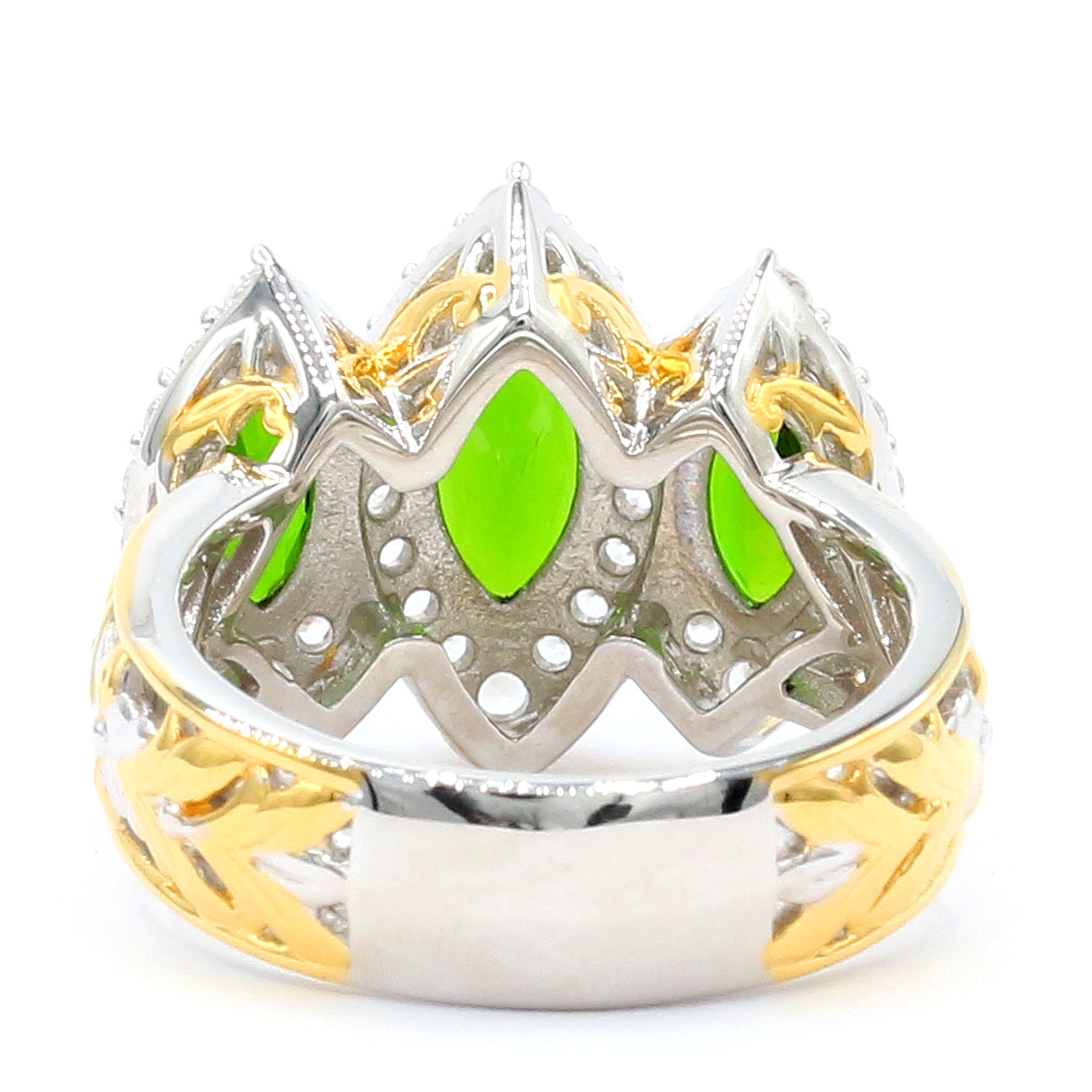 Gems en Vogue 24K Palladium Silver 3.19ctw Chrome Diopside & White Zircon Three Stone Halo Ring