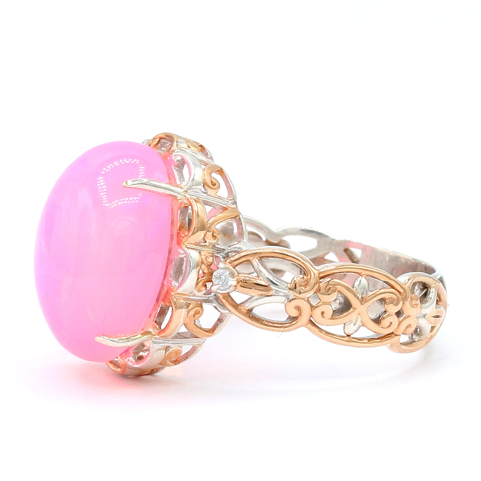 Couture Gems One-of-a-Kind 18K Palladium Silver 7.40ctw Pink Ethiopian Opal & White Zircon Ring