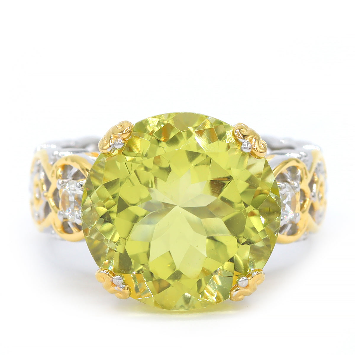 Gems en Vogue 24K Palladium Silver 12.04ctw Ouro Verde & White Zircon Ring