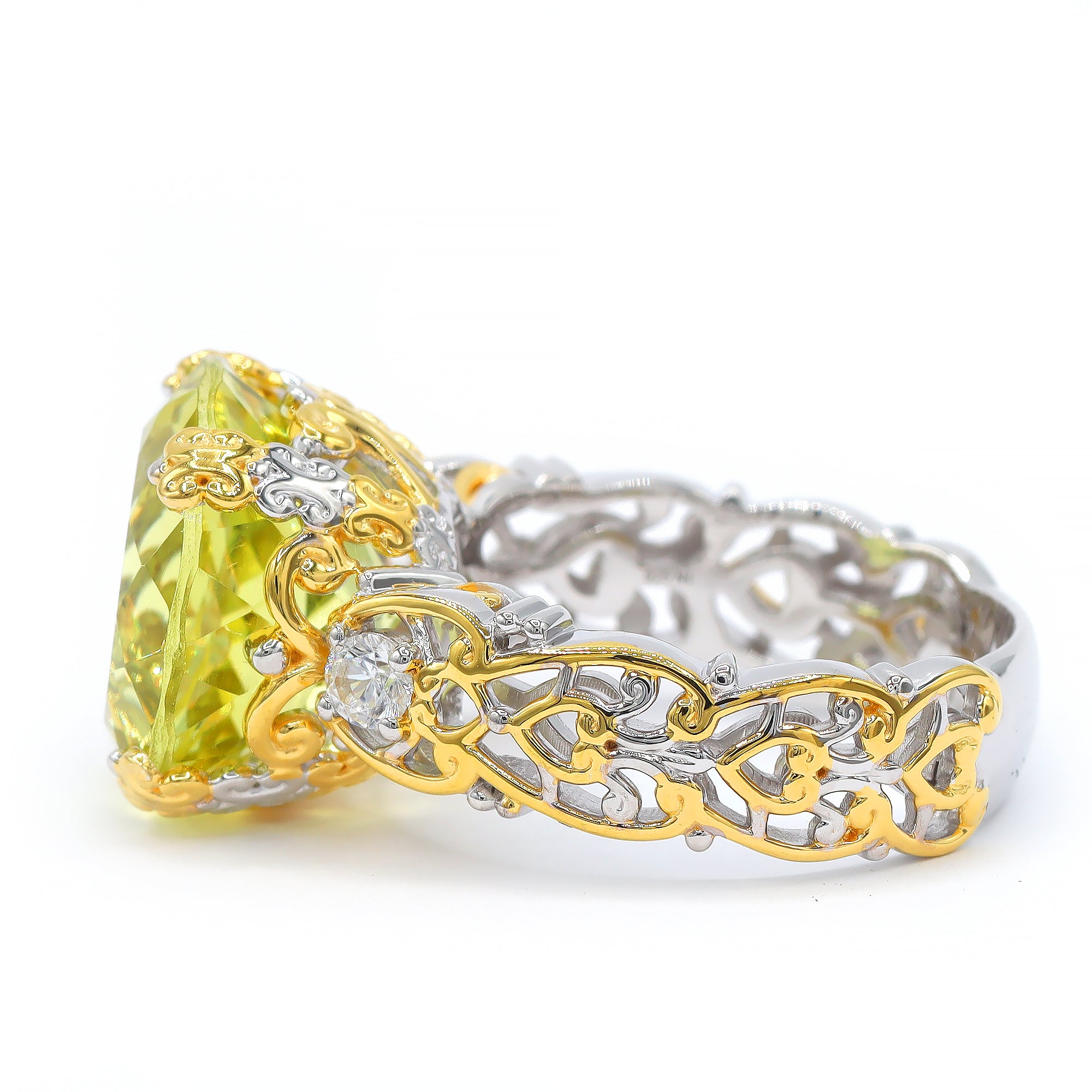 Gems en Vogue 24K Palladium Silver 12.04ctw Ouro Verde & White Zircon Ring