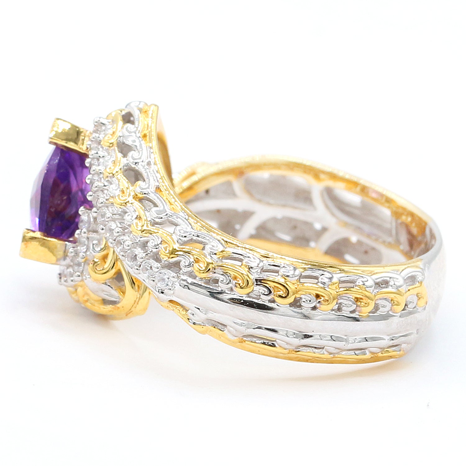 Gems en Vogue 1.34ctw Trillion African Amethyst & White Zircon Ring