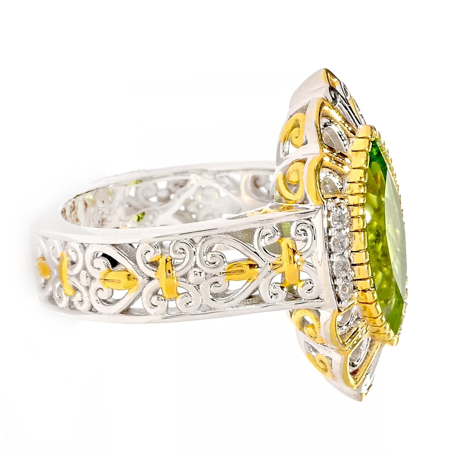 Gems en Vogue 2.96ctw Marquise Peridot & White Zircon Ring