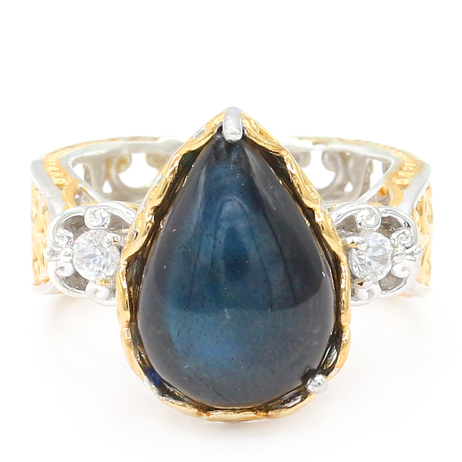 Gems en Vogue Blue Labradorite & White Zircon Ring