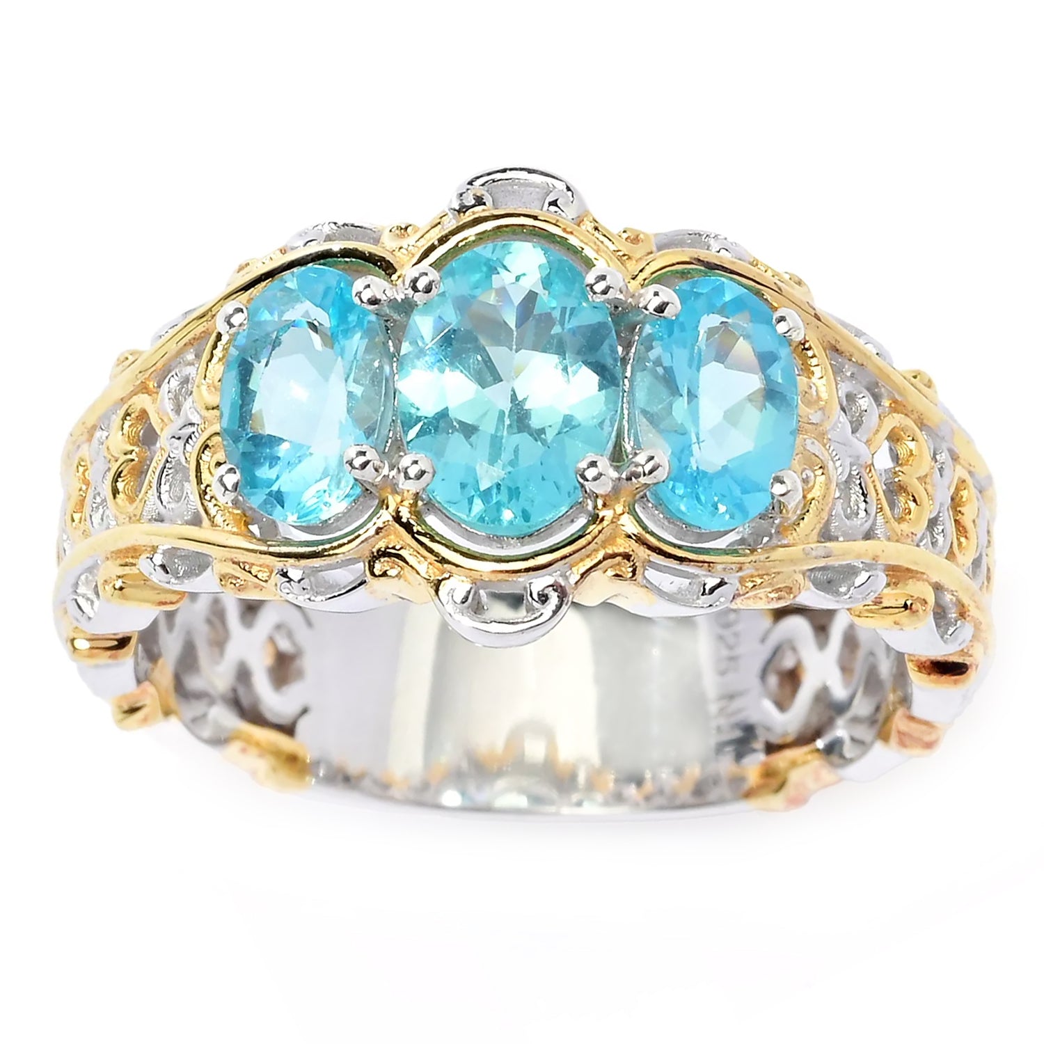 Gems en Vogue 1.70ctw Paraiba Apatite Three Stone Ring